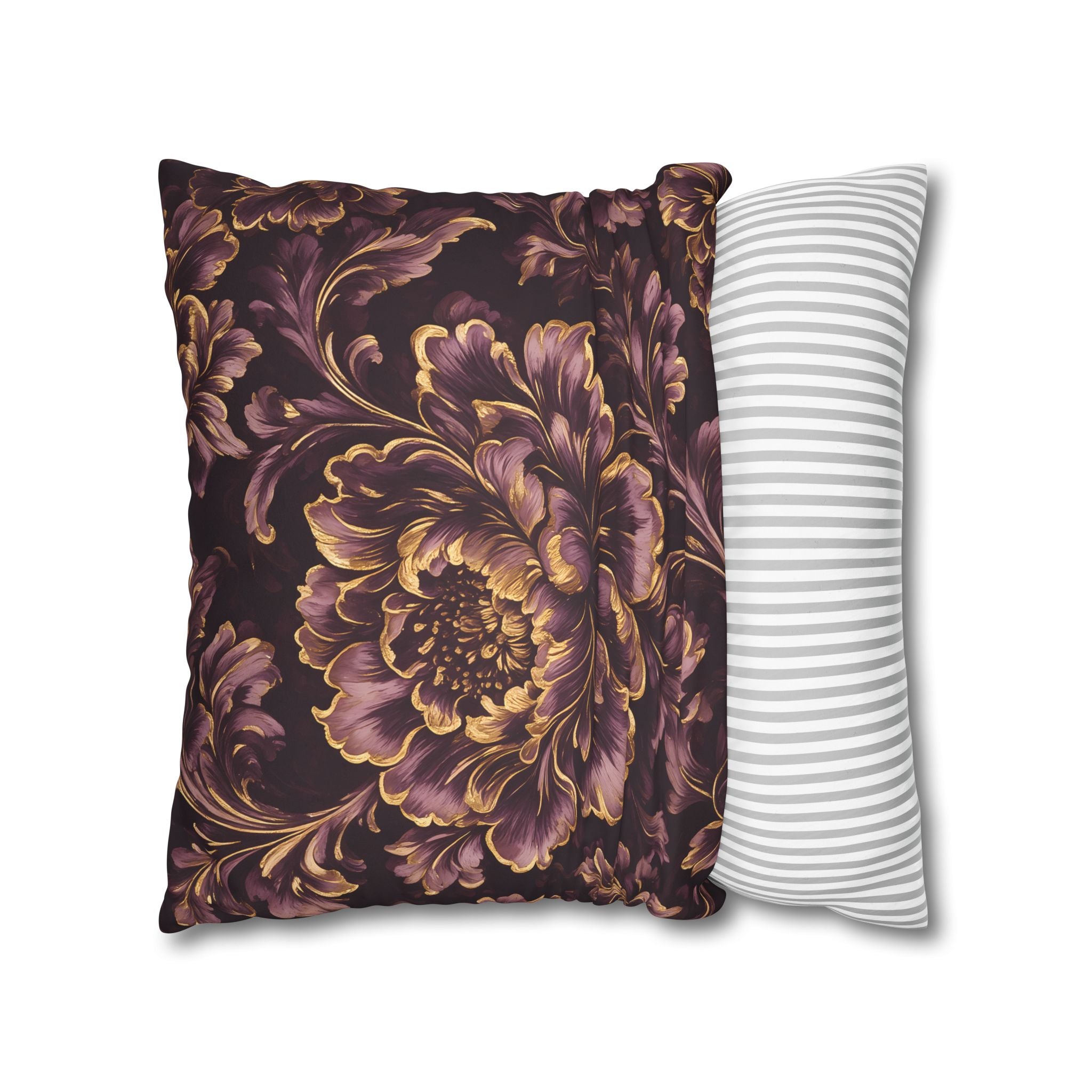 Plum Gold Peony Cushion Cover