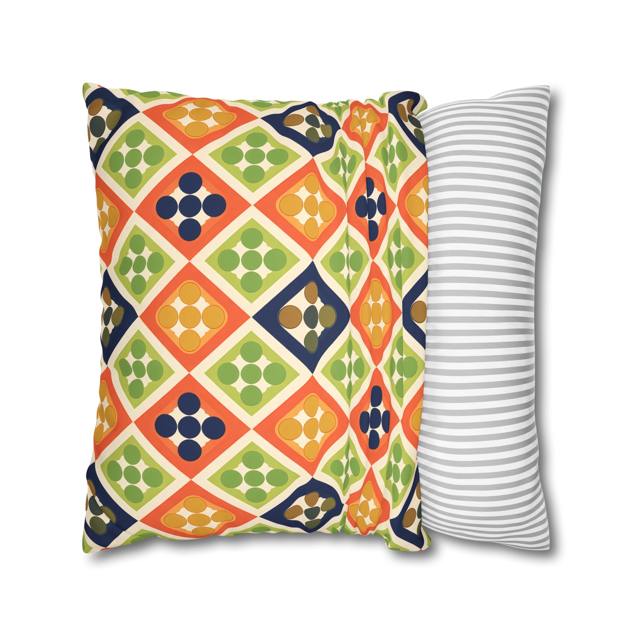Persimmon and Indigo Geometric Pillow Cover