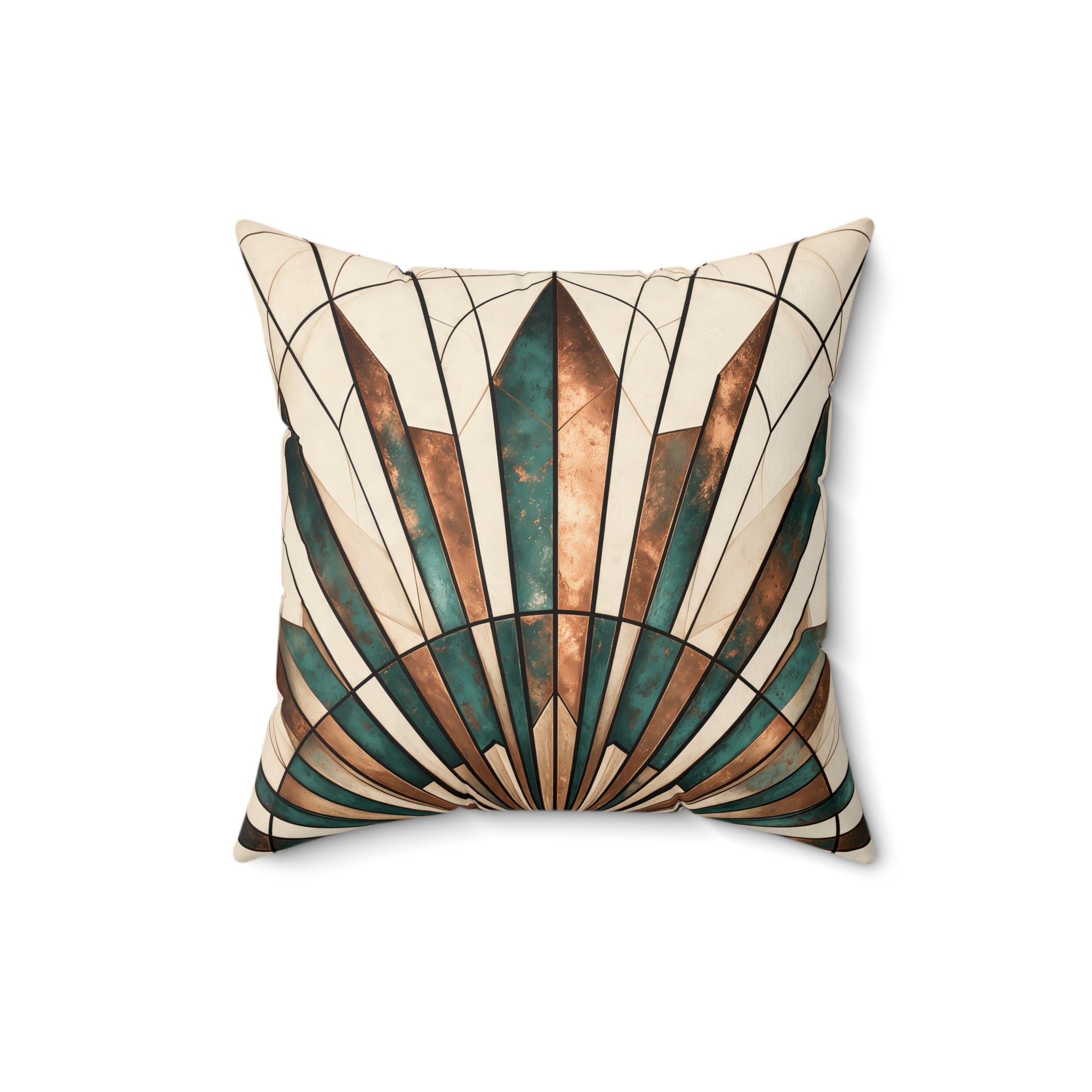 Sunburst Fan Throw Pillow Copper & Patina Teal with Insert