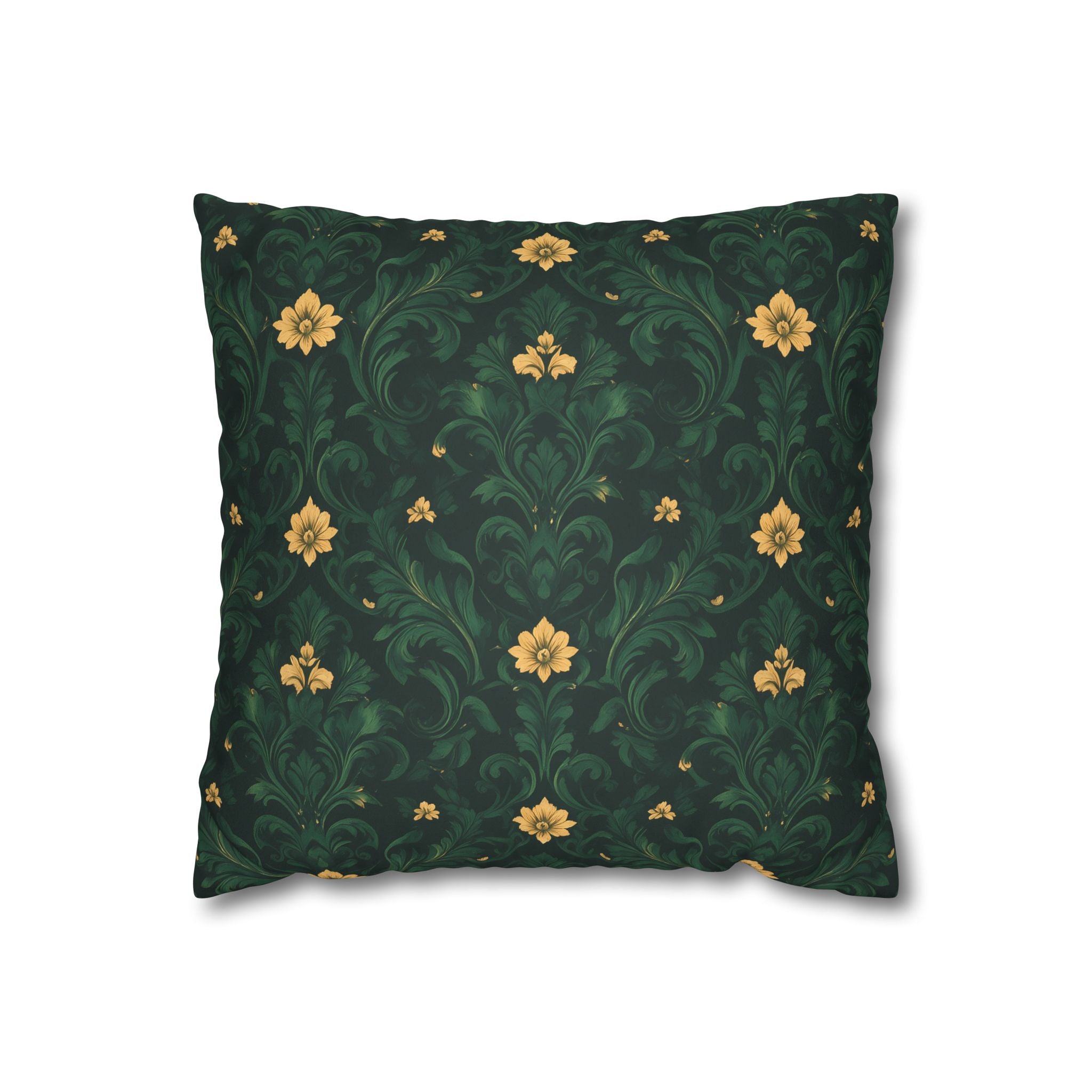 Emerald Bloom Damask Pillow Cover