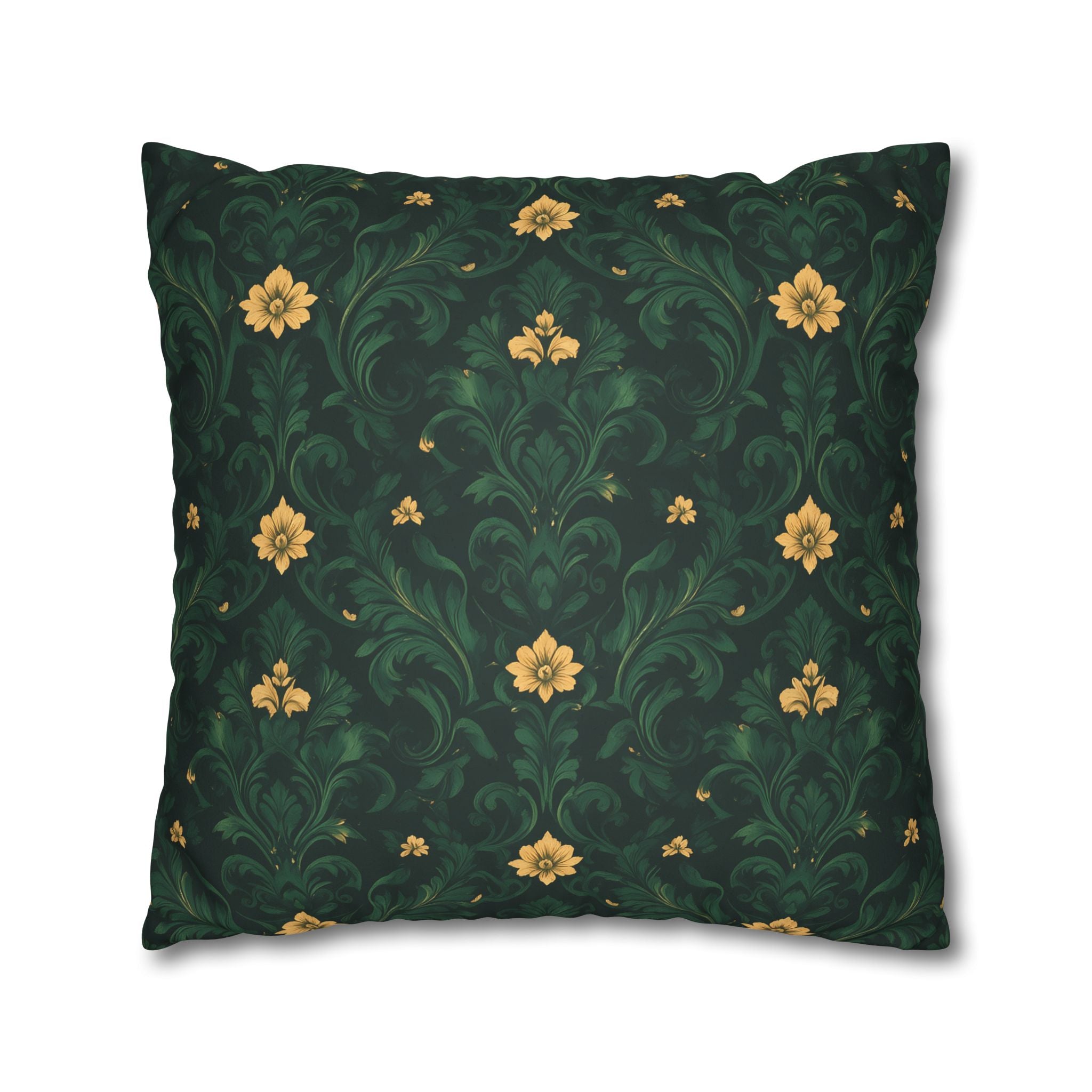 Emerald Bloom Damask Pillow Cover