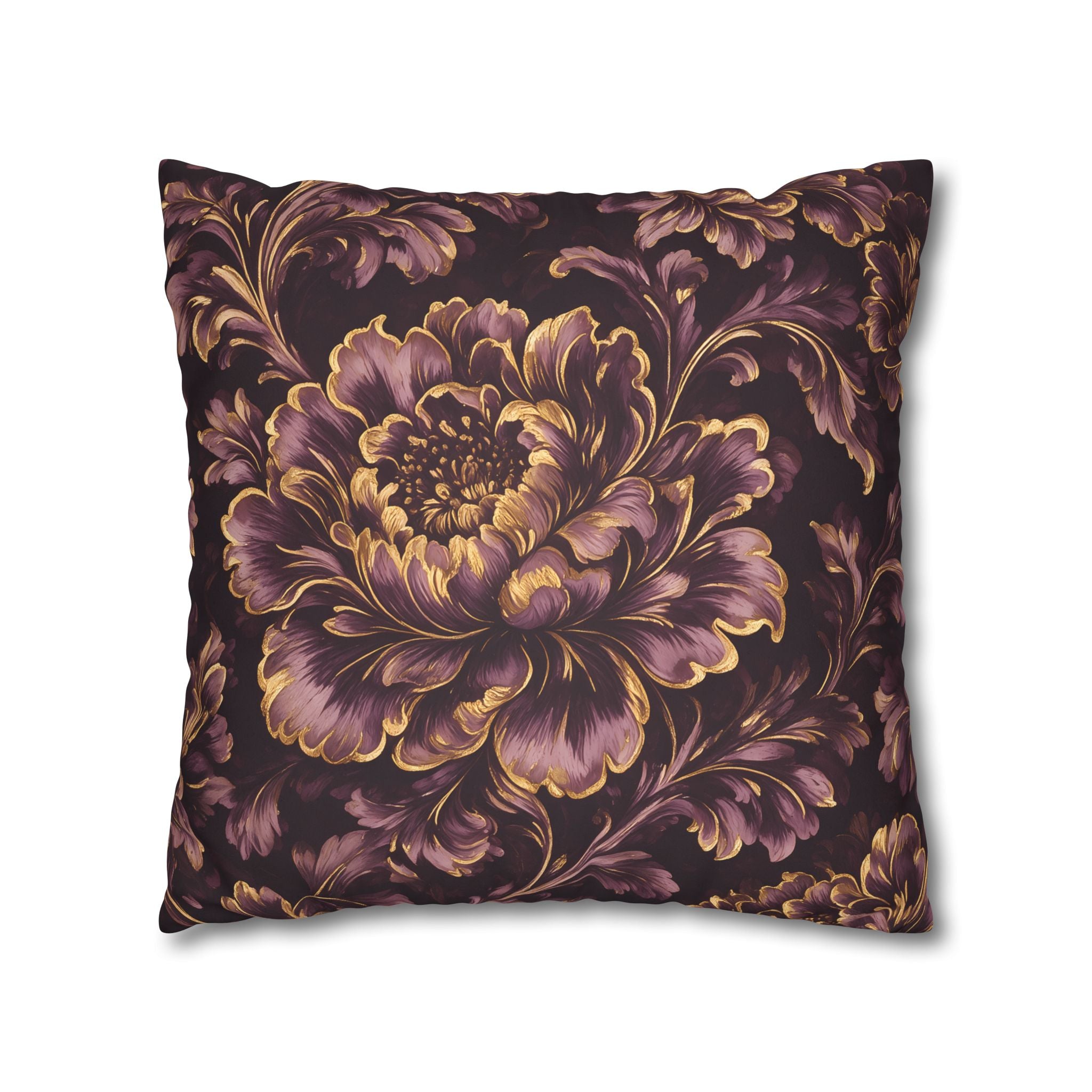 Plum Gold Peony Cushion Cover