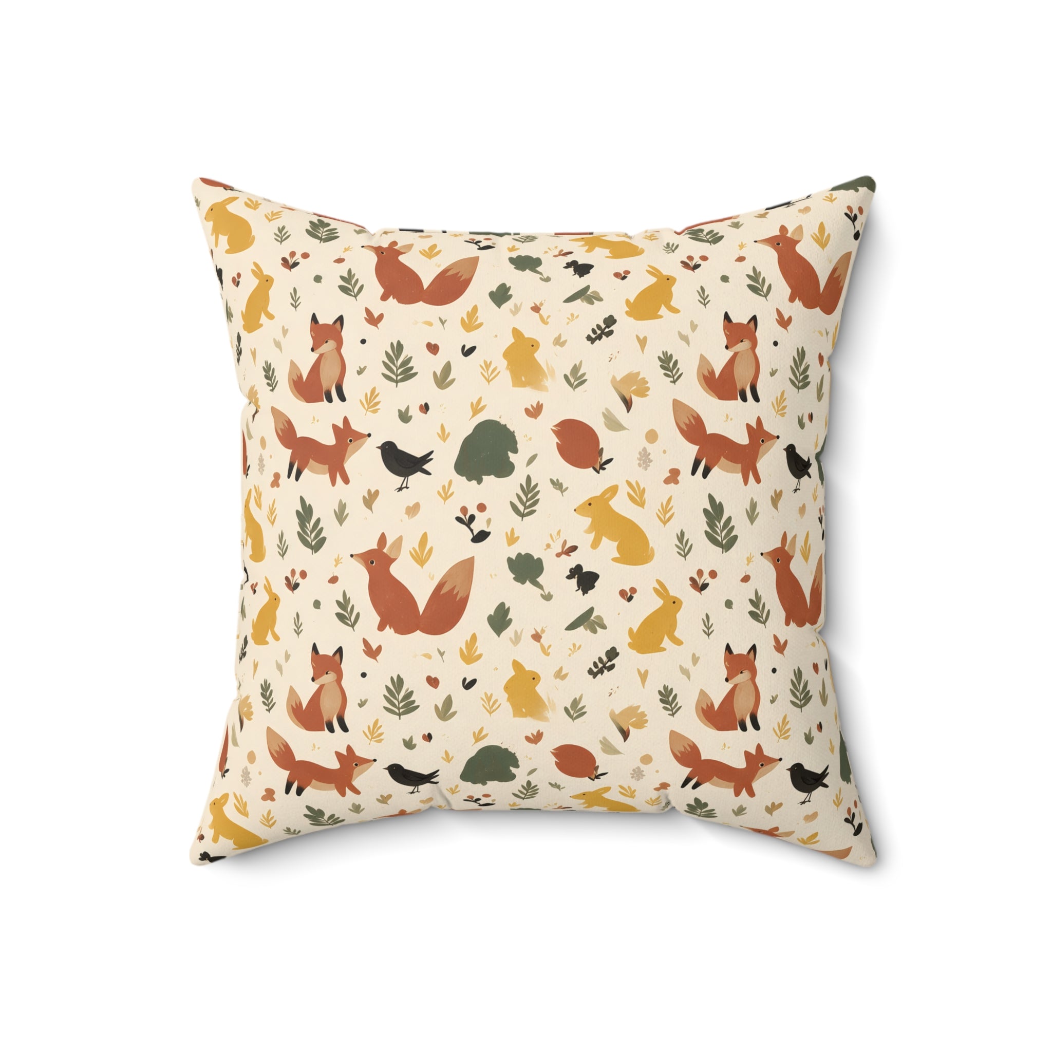 Woodland Fox & Hare Throw Pillow with Insert
