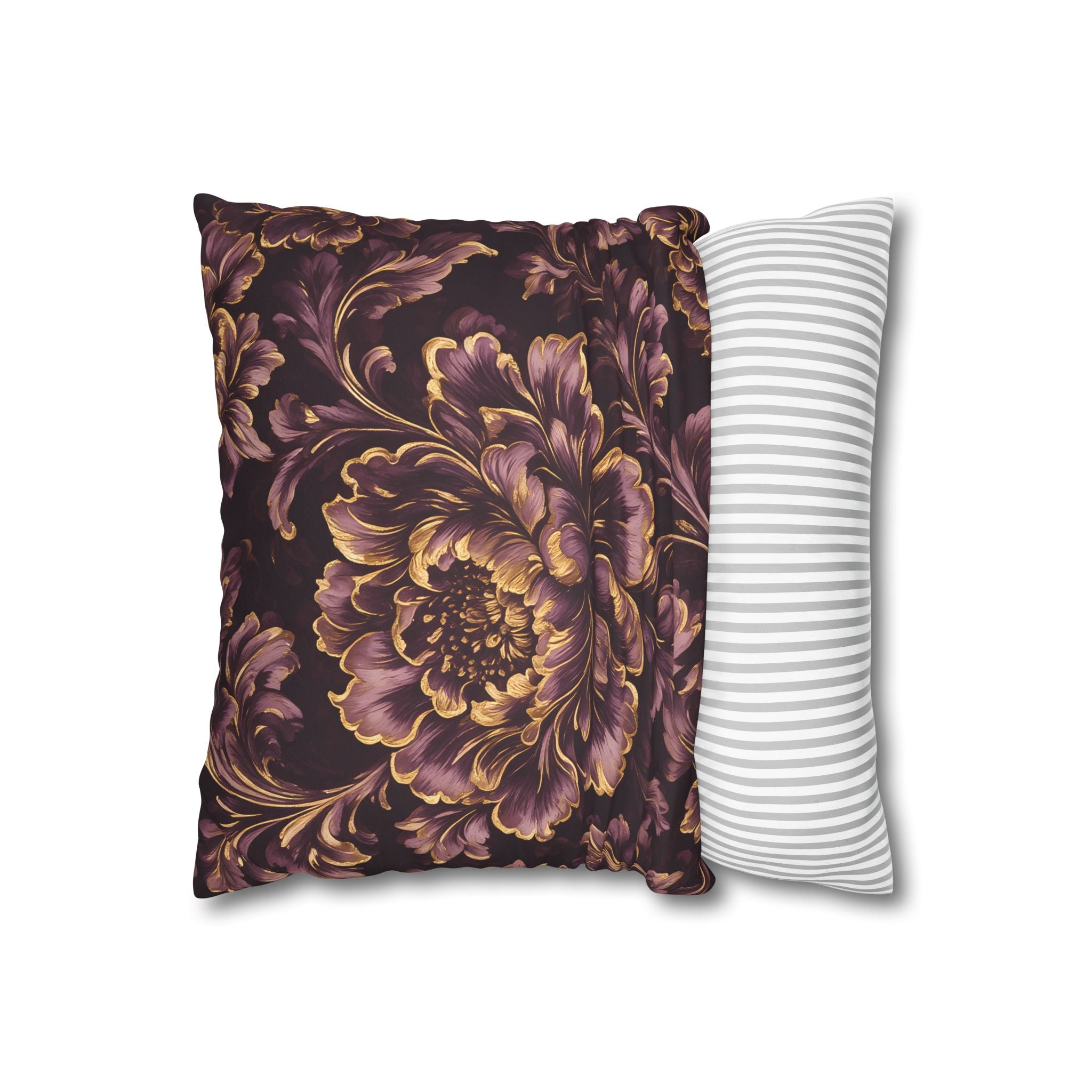 Plum Gold Peony Cushion Cover