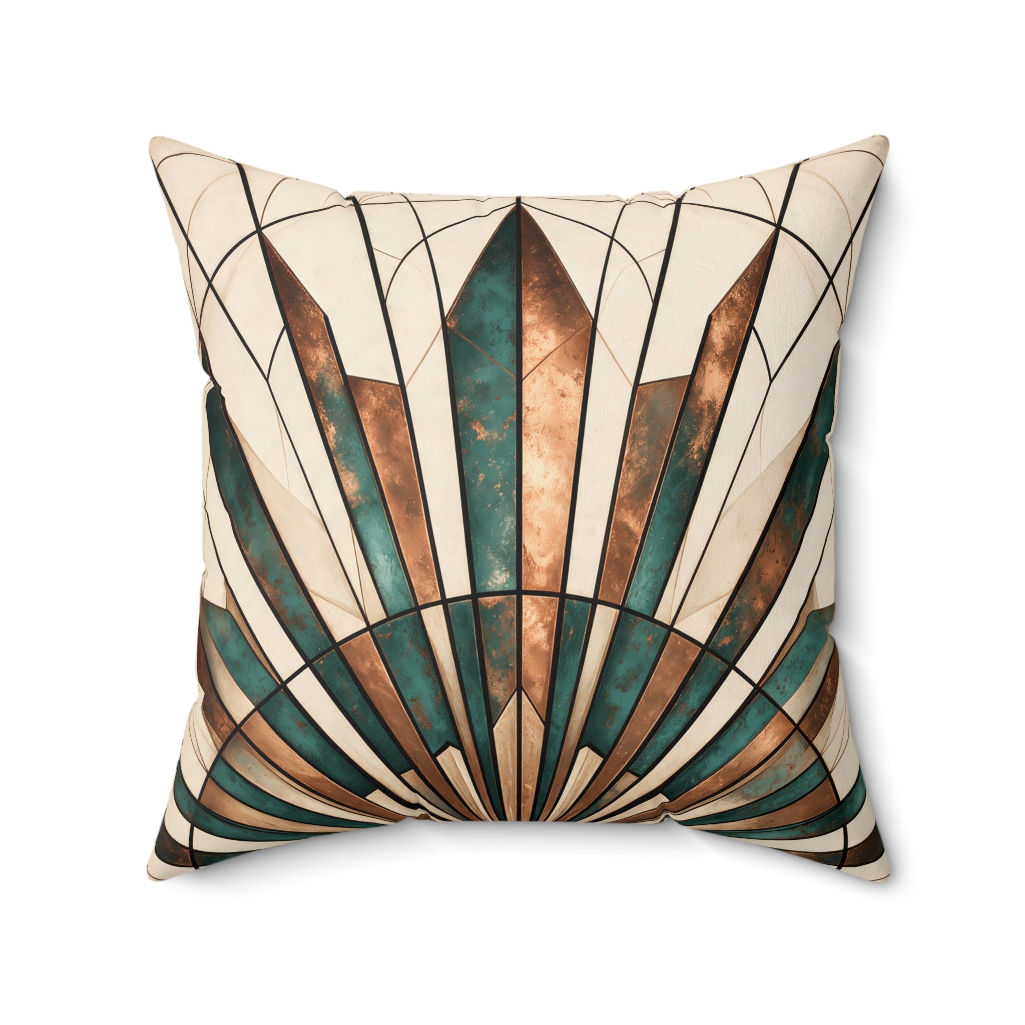 Sunburst Fan Throw Pillow Copper & Patina Teal with Insert