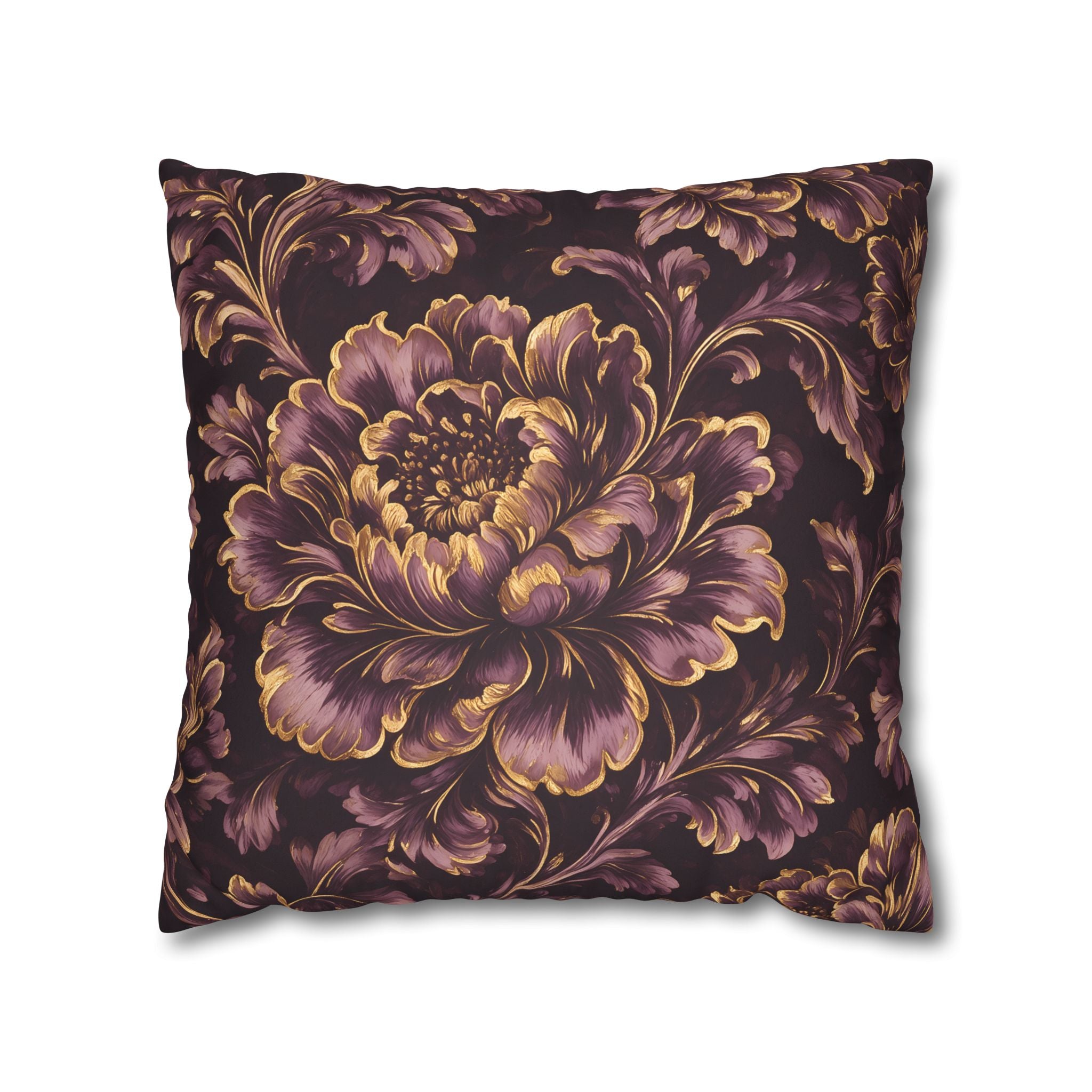 Plum Gold Peony Cushion Cover