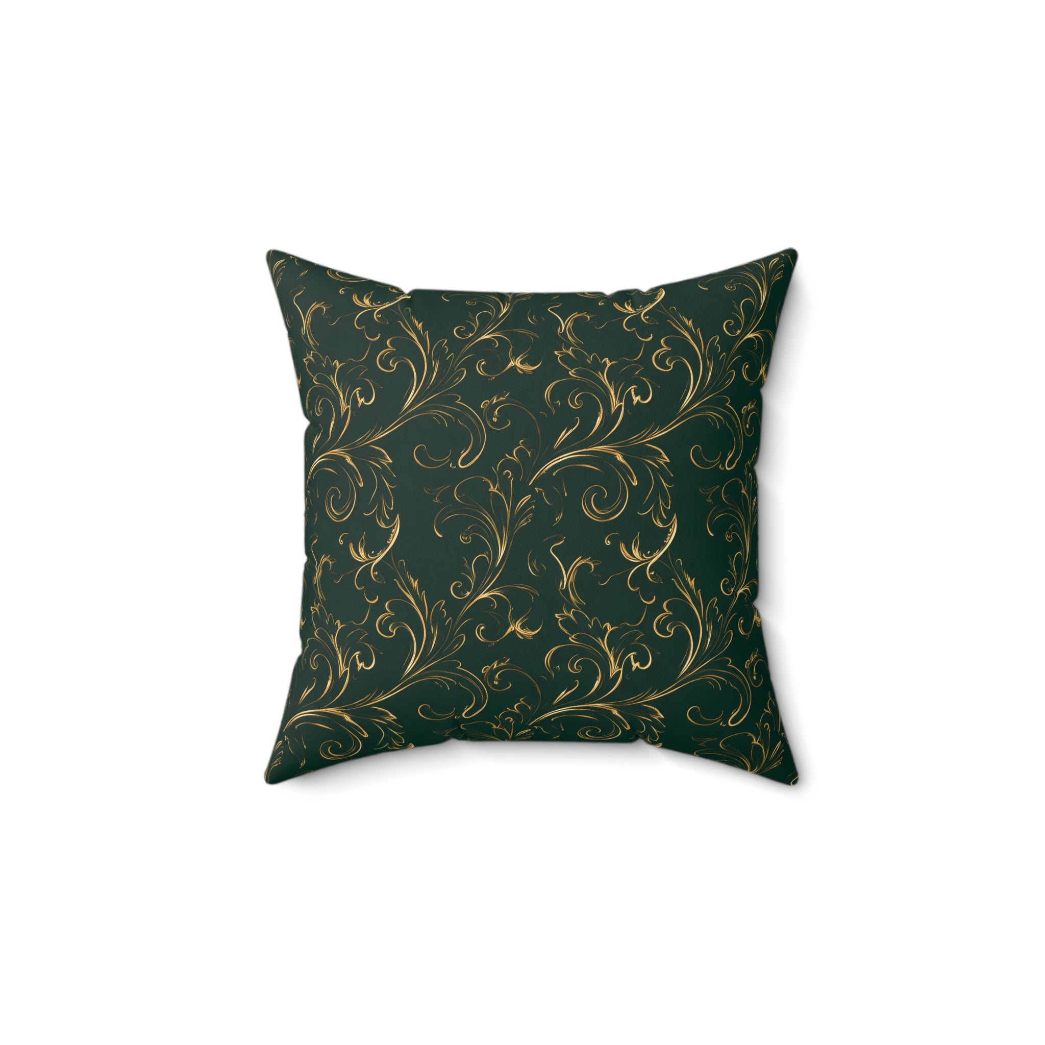 Dark Emerald Gold Flourish Throw Pillow
