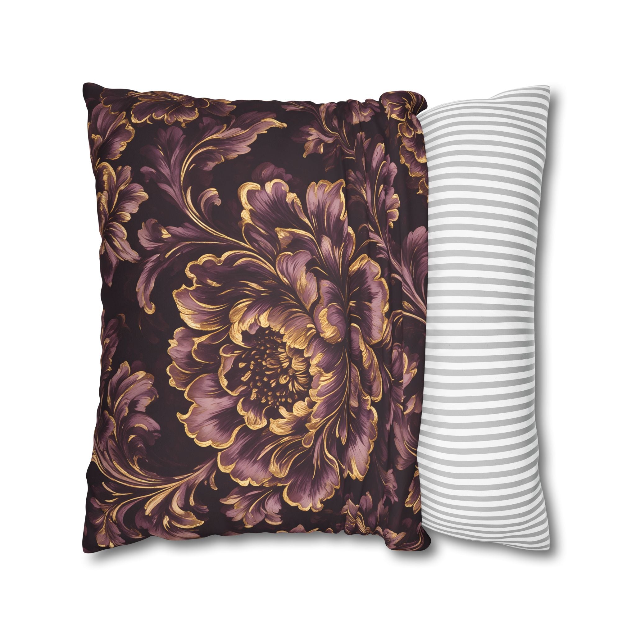 Plum Gold Peony Cushion Cover