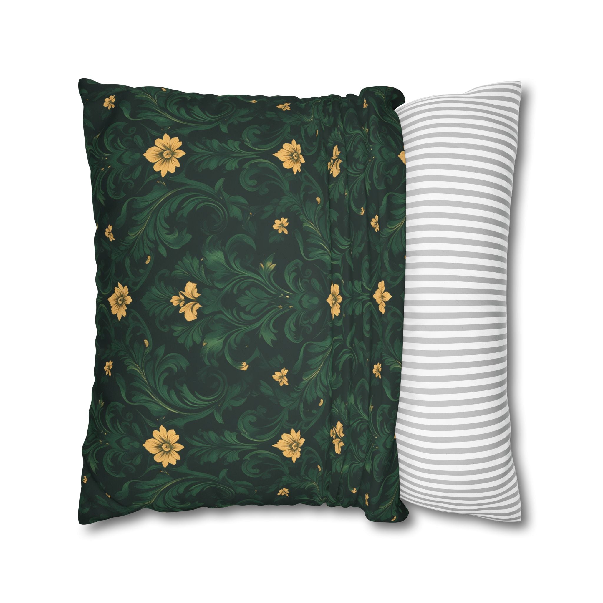 Emerald Bloom Damask Pillow Cover