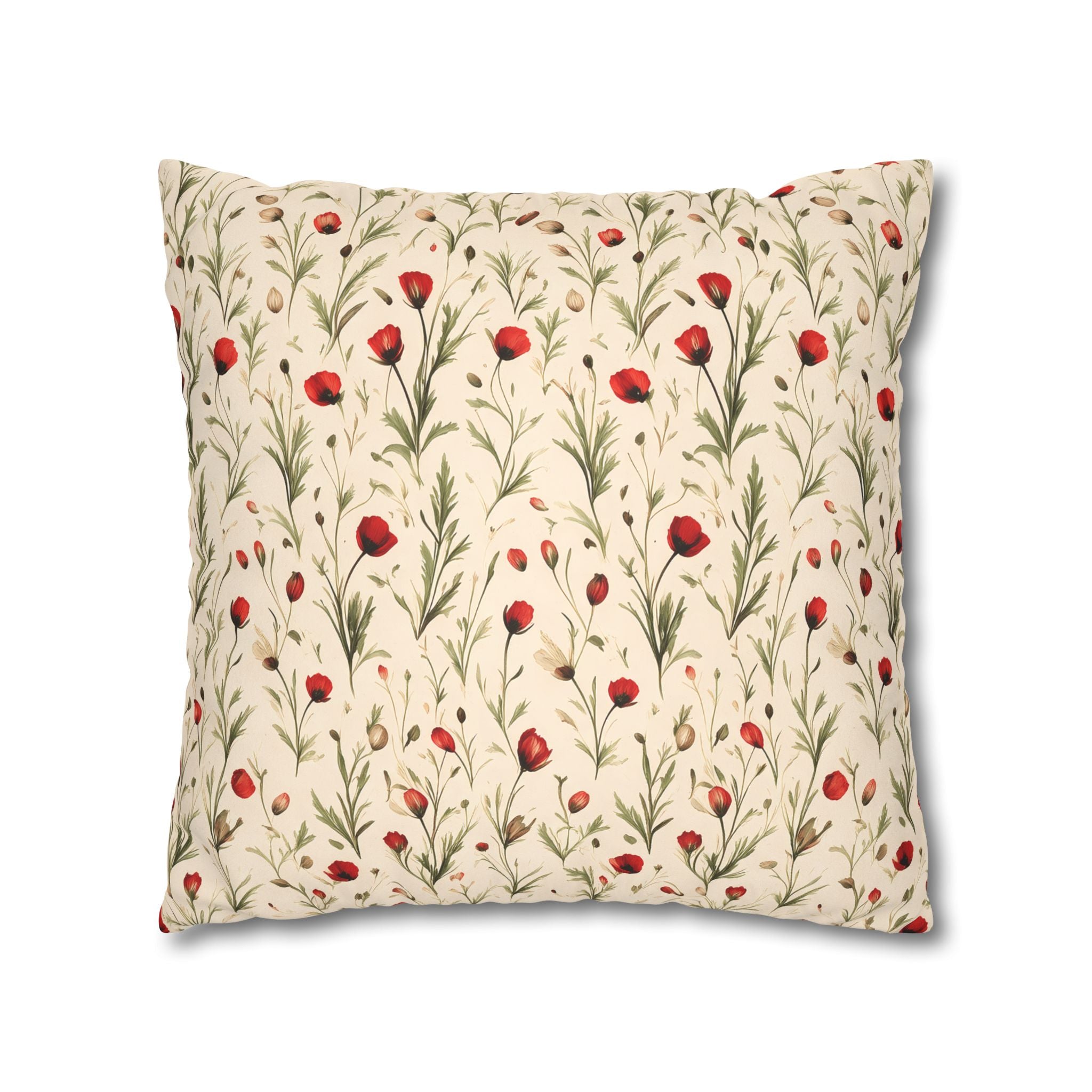 Red Poppy Flower Cushion Cover