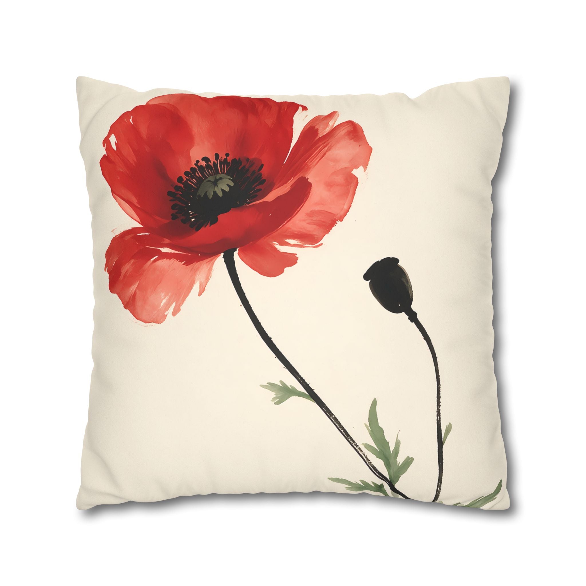 Scarlet Poppy Flower Cushion Cover
