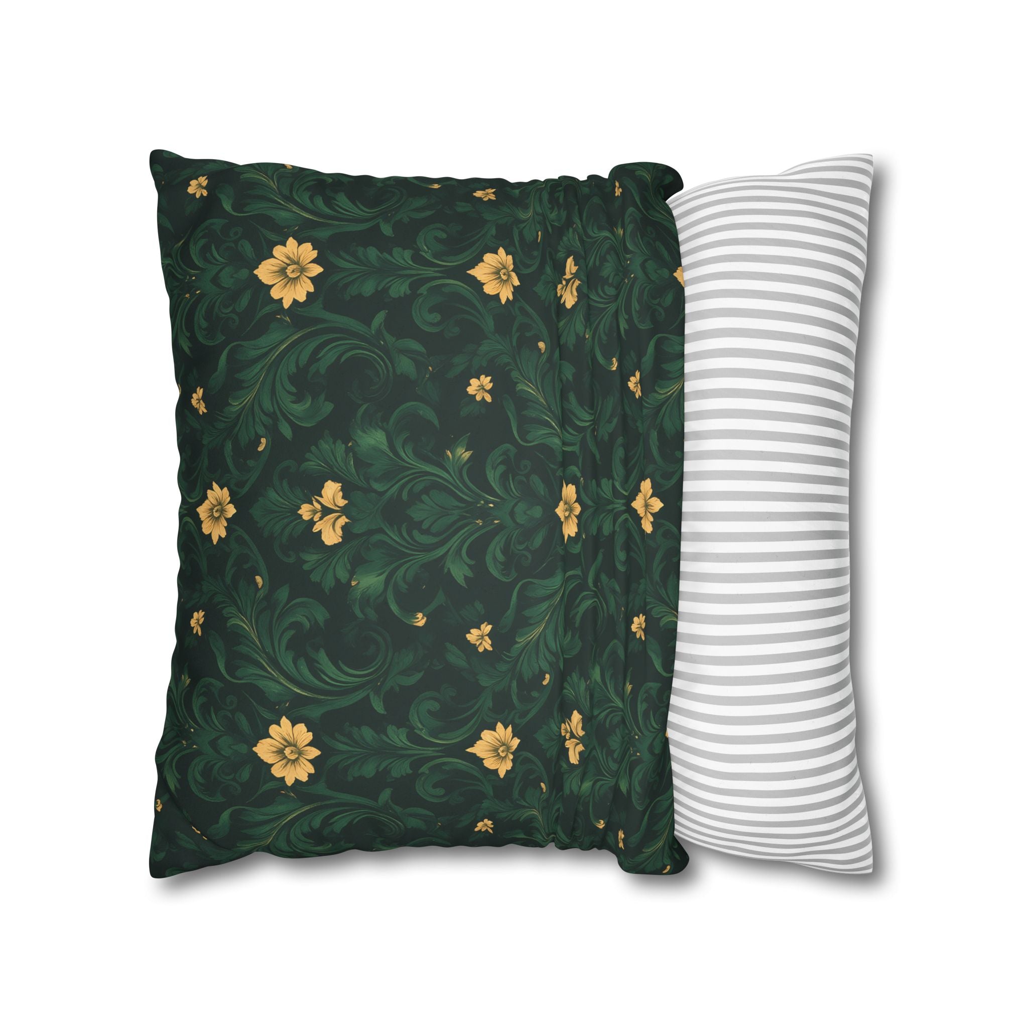 Emerald Bloom Damask Pillow Cover