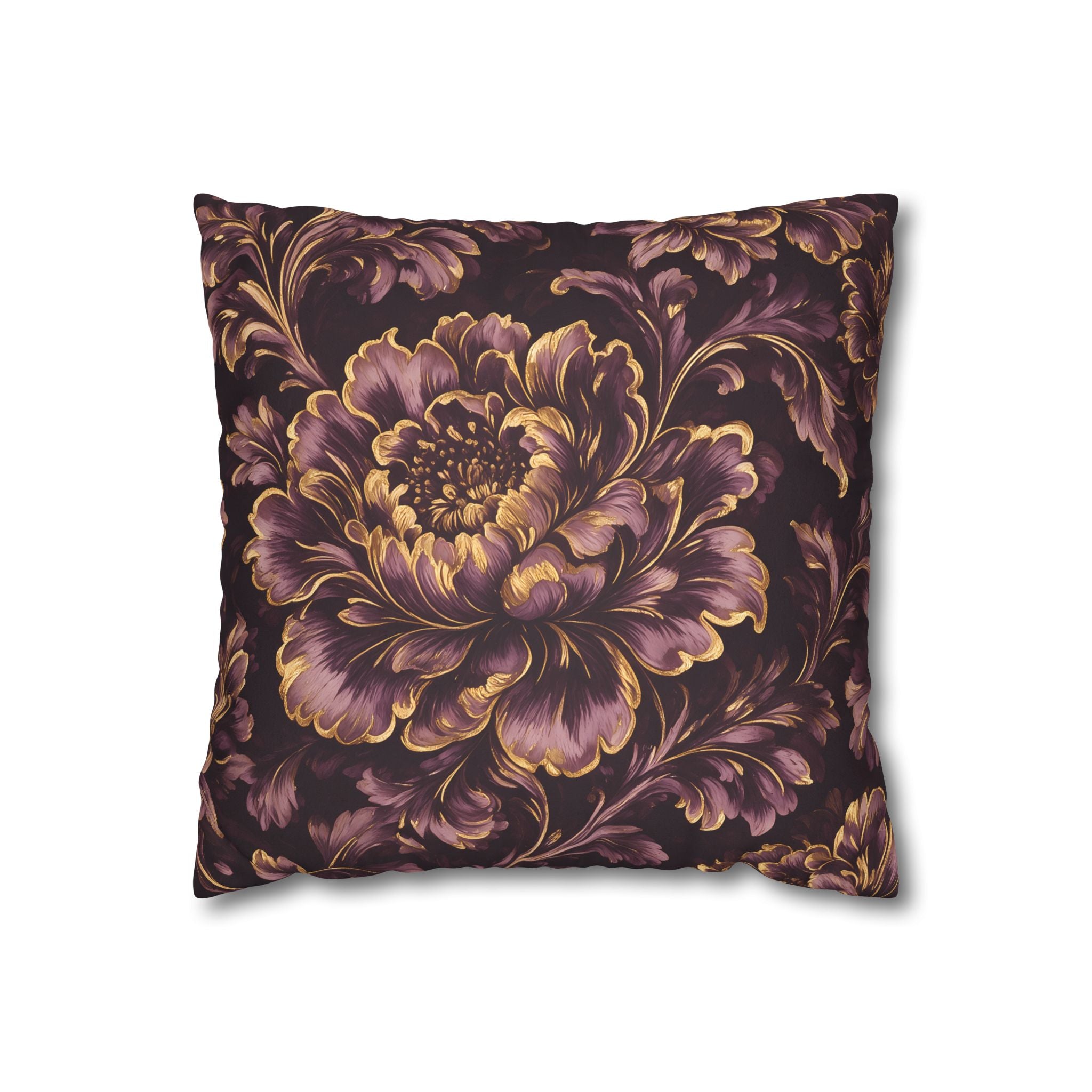 Plum Gold Peony Cushion Cover