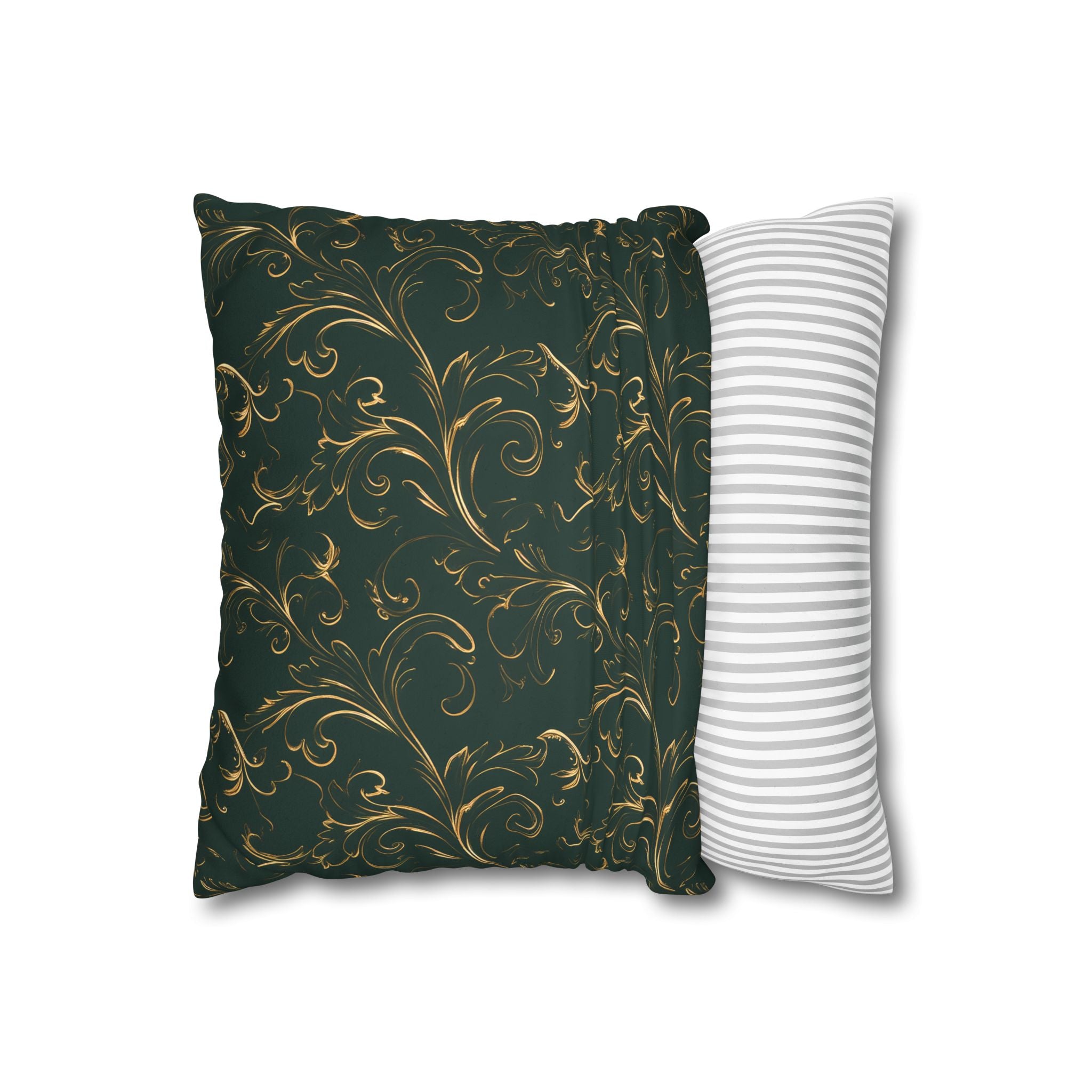 Emerald Green Gold Filigree Pillow Cover