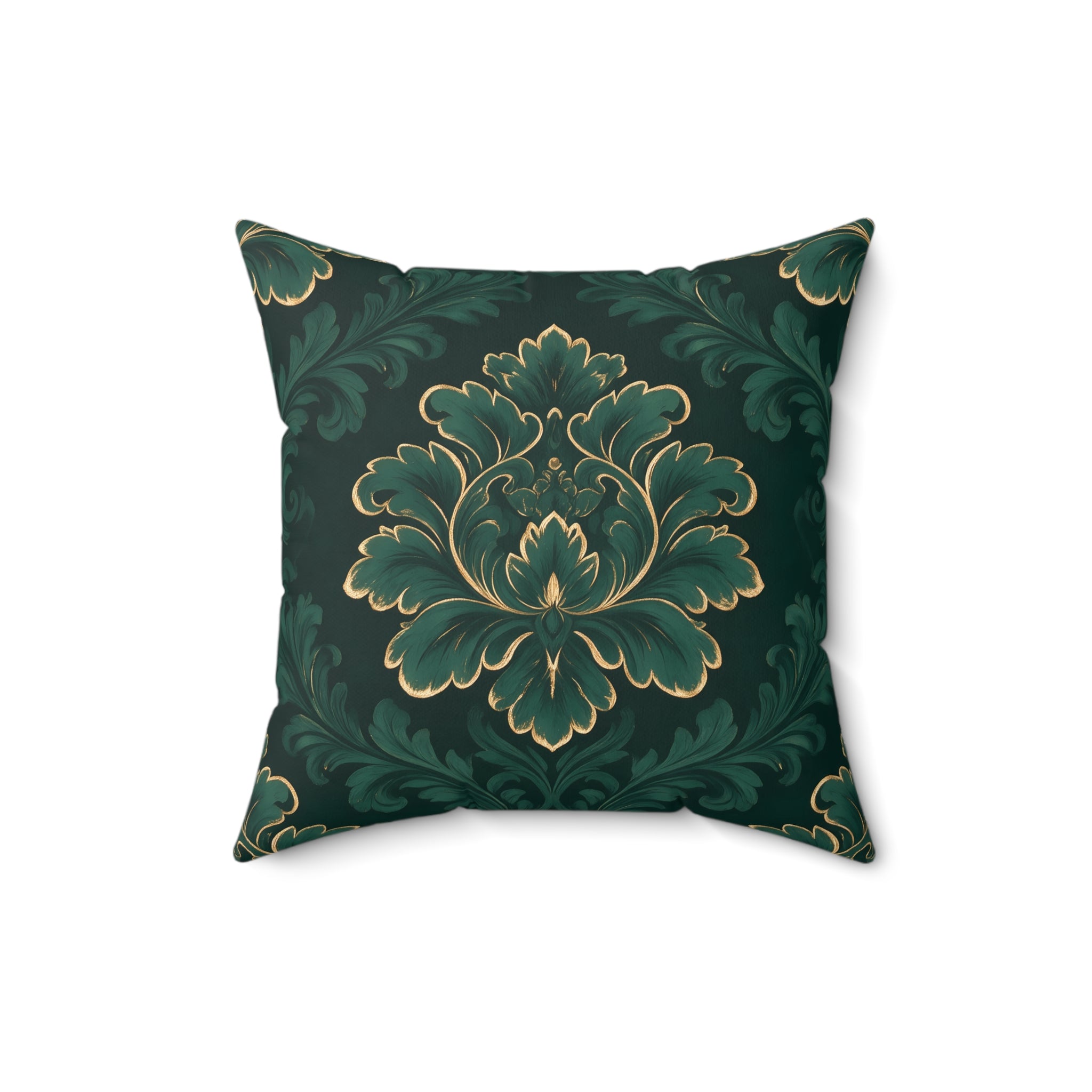 Emerald Gold Damask Throw Pillow