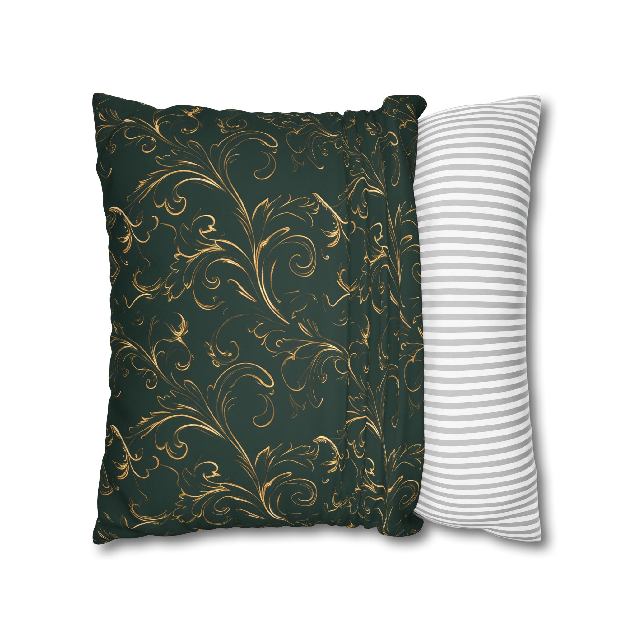 Emerald Green Gold Filigree Pillow Cover