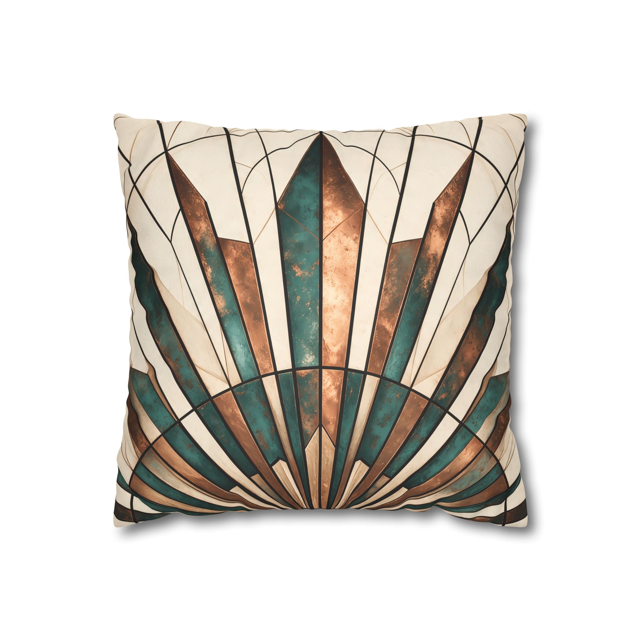 Copper & Patina Teal Sunburst Fan Cushion