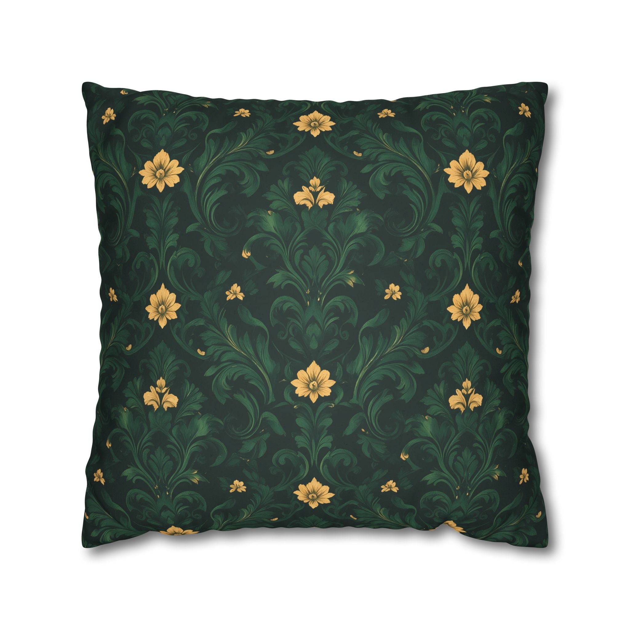Emerald Bloom Damask Pillow Cover