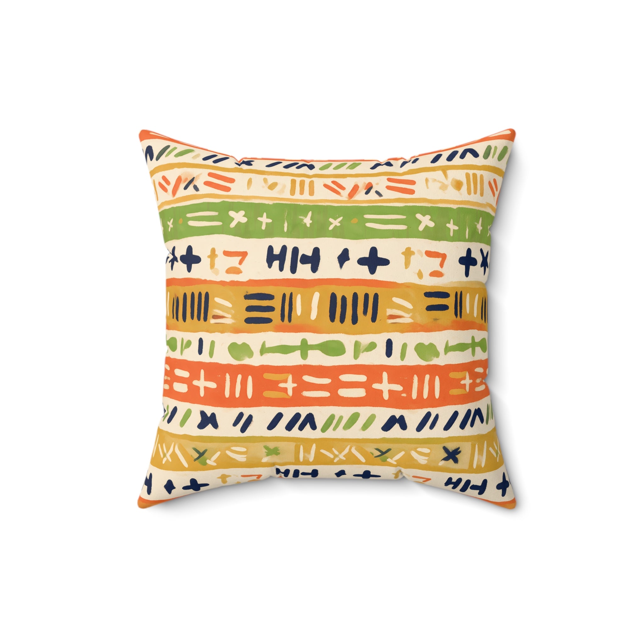 Indigo & Ochre Folk Art Throw Pillow