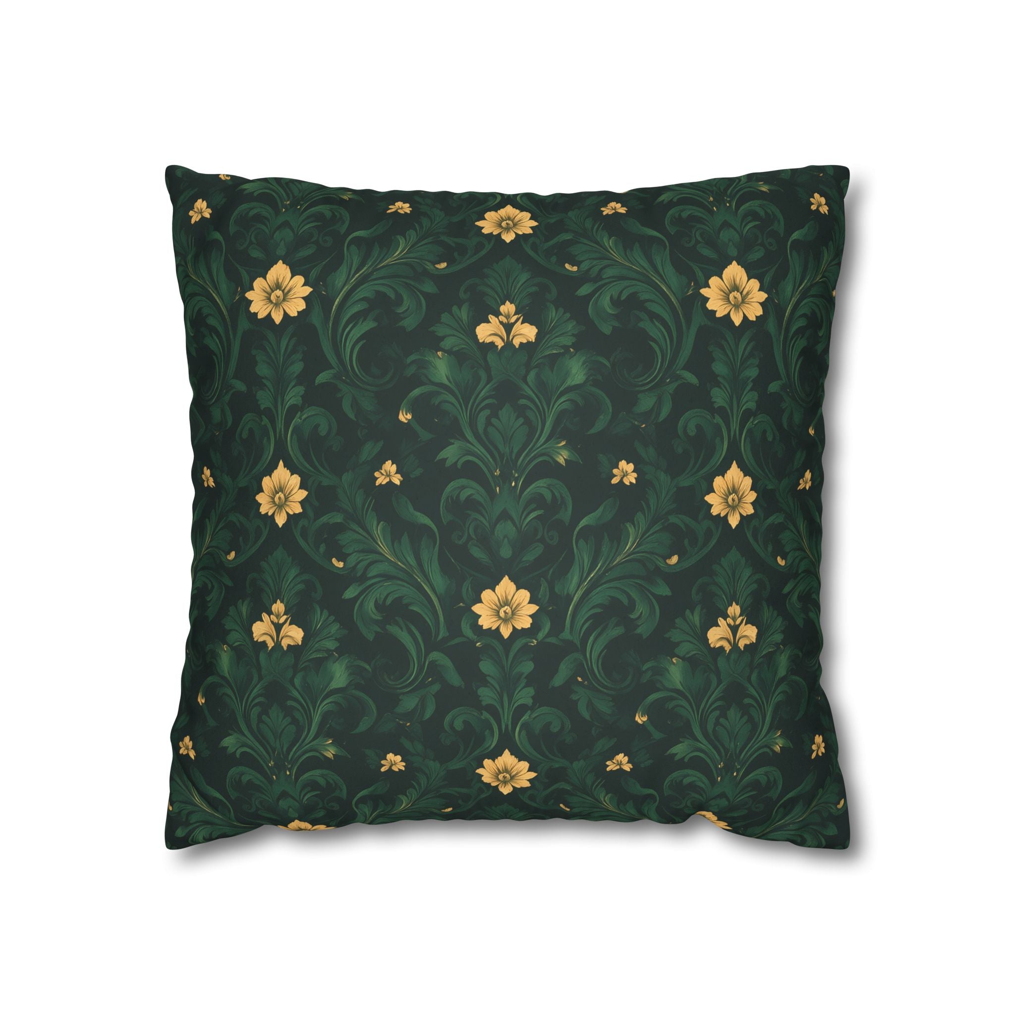 Emerald Bloom Damask Pillow Cover