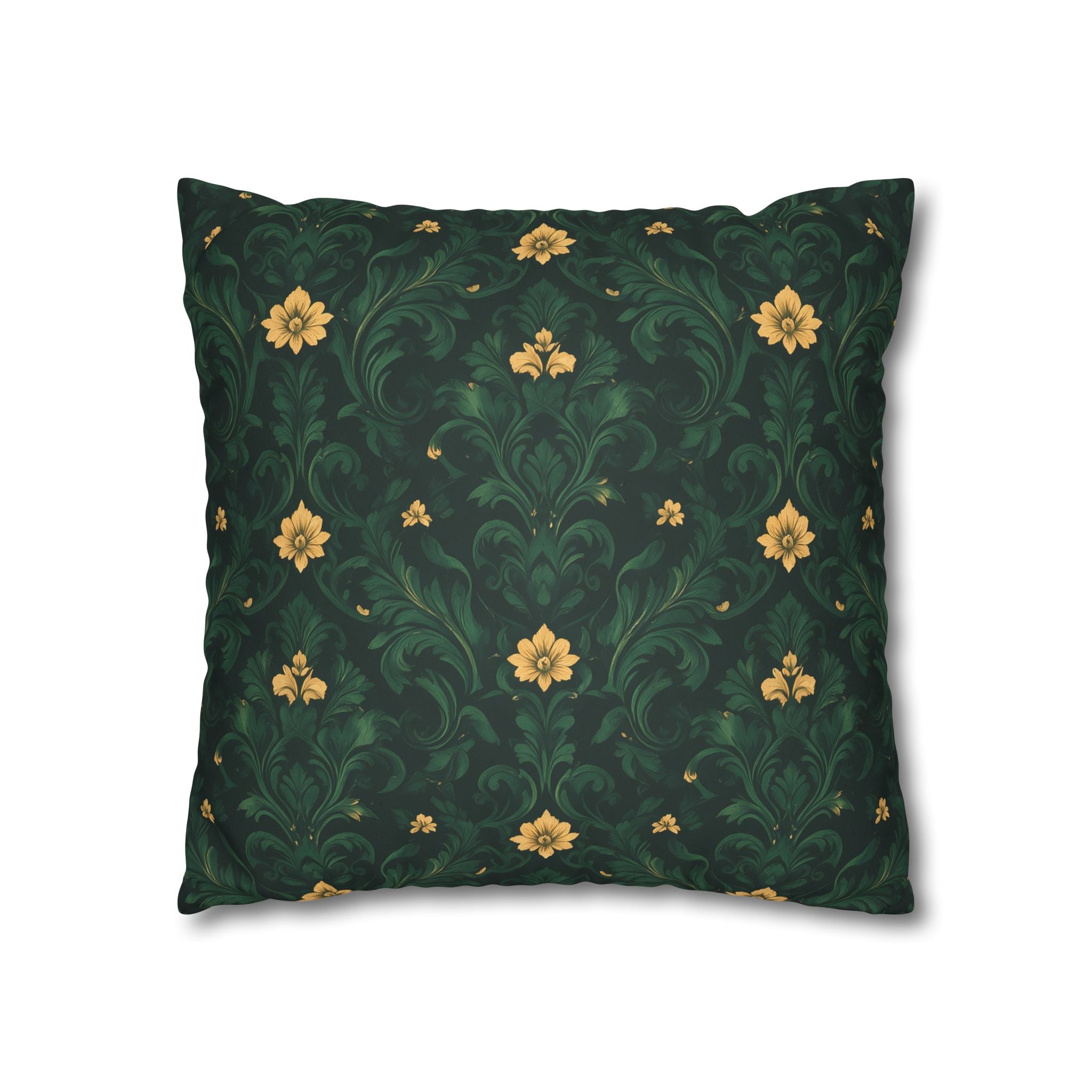 Emerald Bloom Damask Pillow Cover