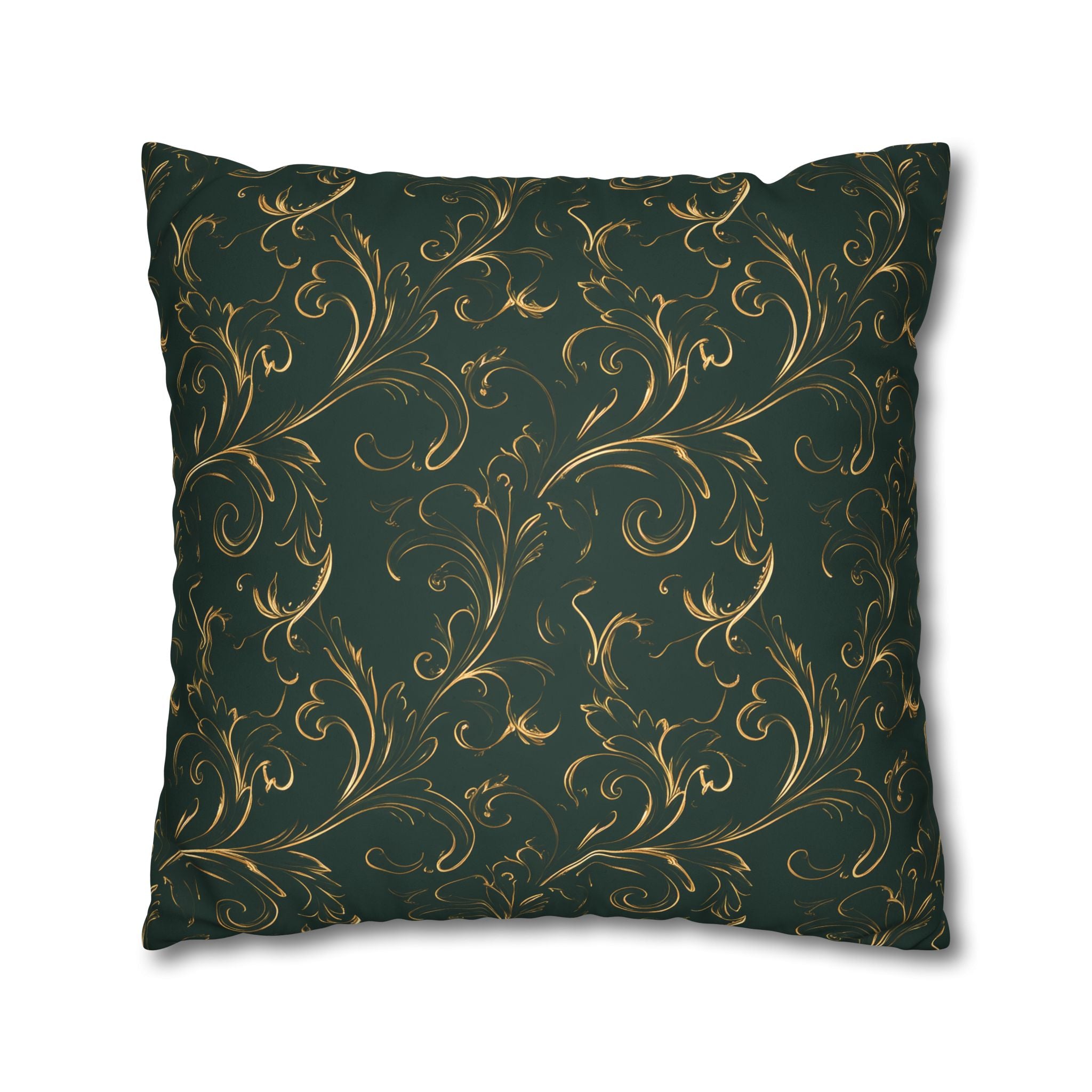 Emerald Green Gold Filigree Pillow Cover