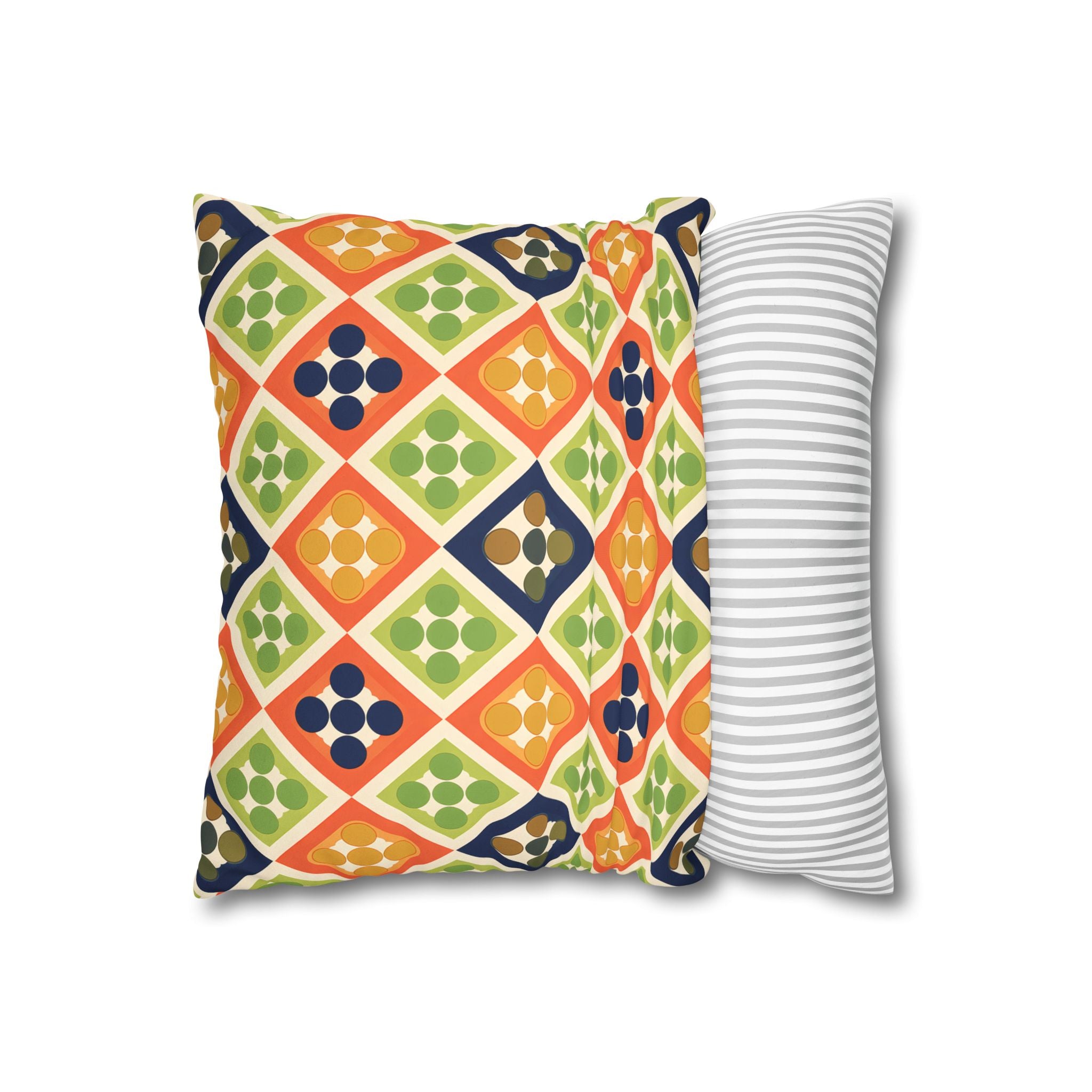Persimmon and Indigo Geometric Pillow Cover