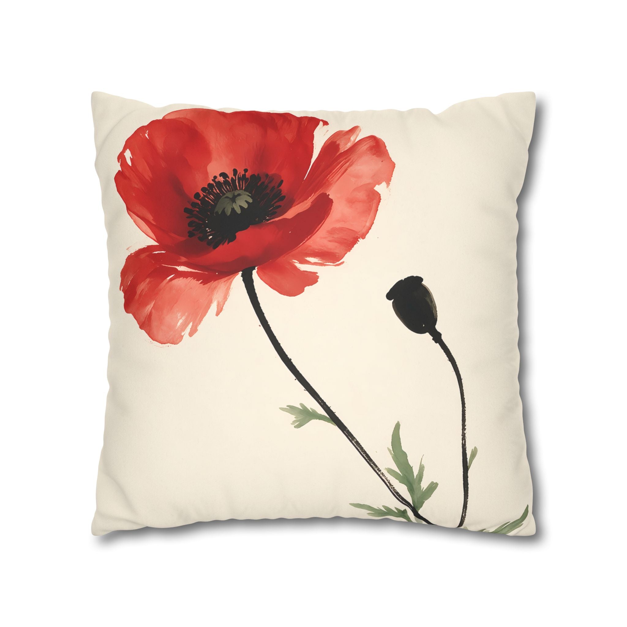 Scarlet Poppy Flower Cushion Cover