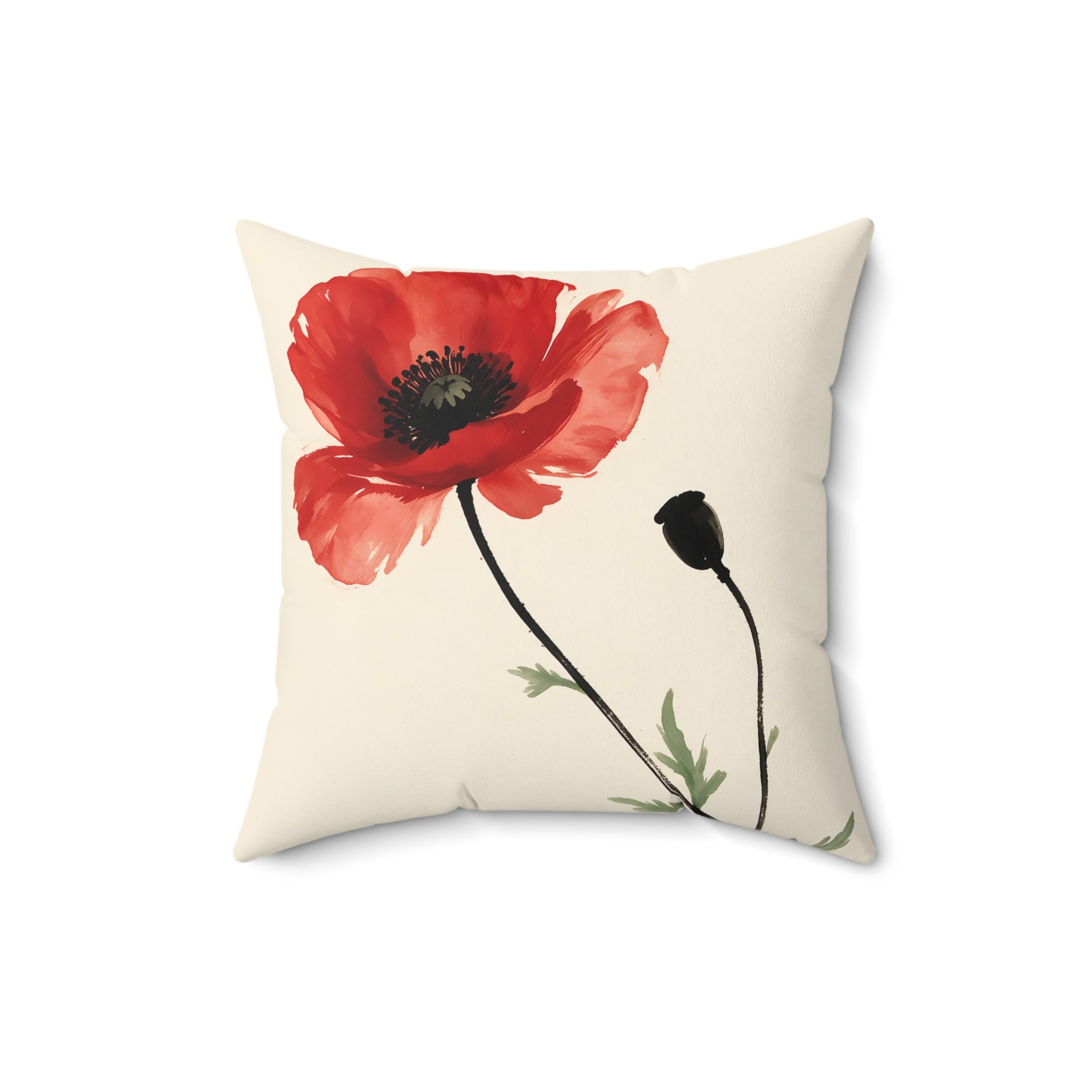 Red Poppy Floral Throw Pillow with Insert