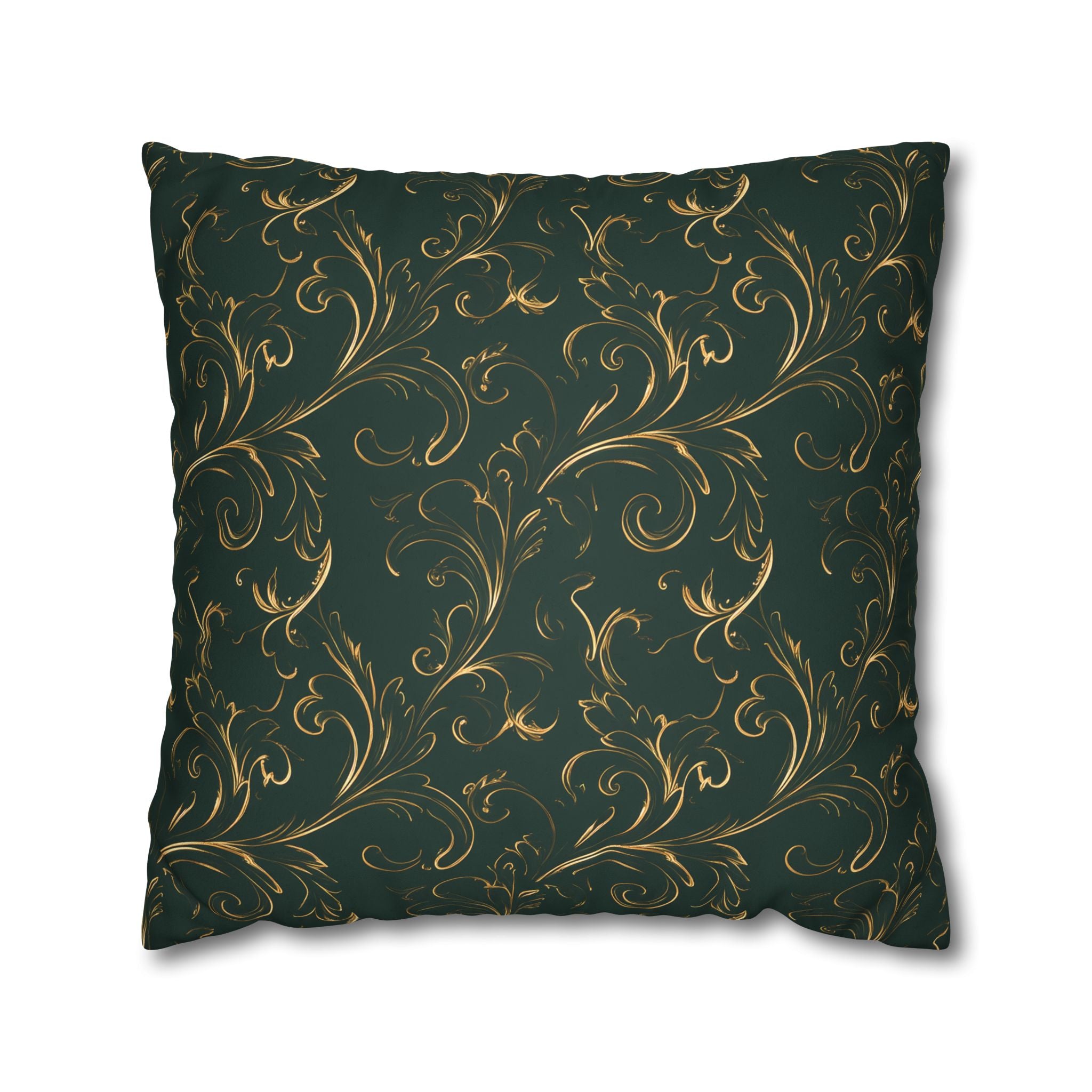 Emerald Green Gold Filigree Pillow Cover