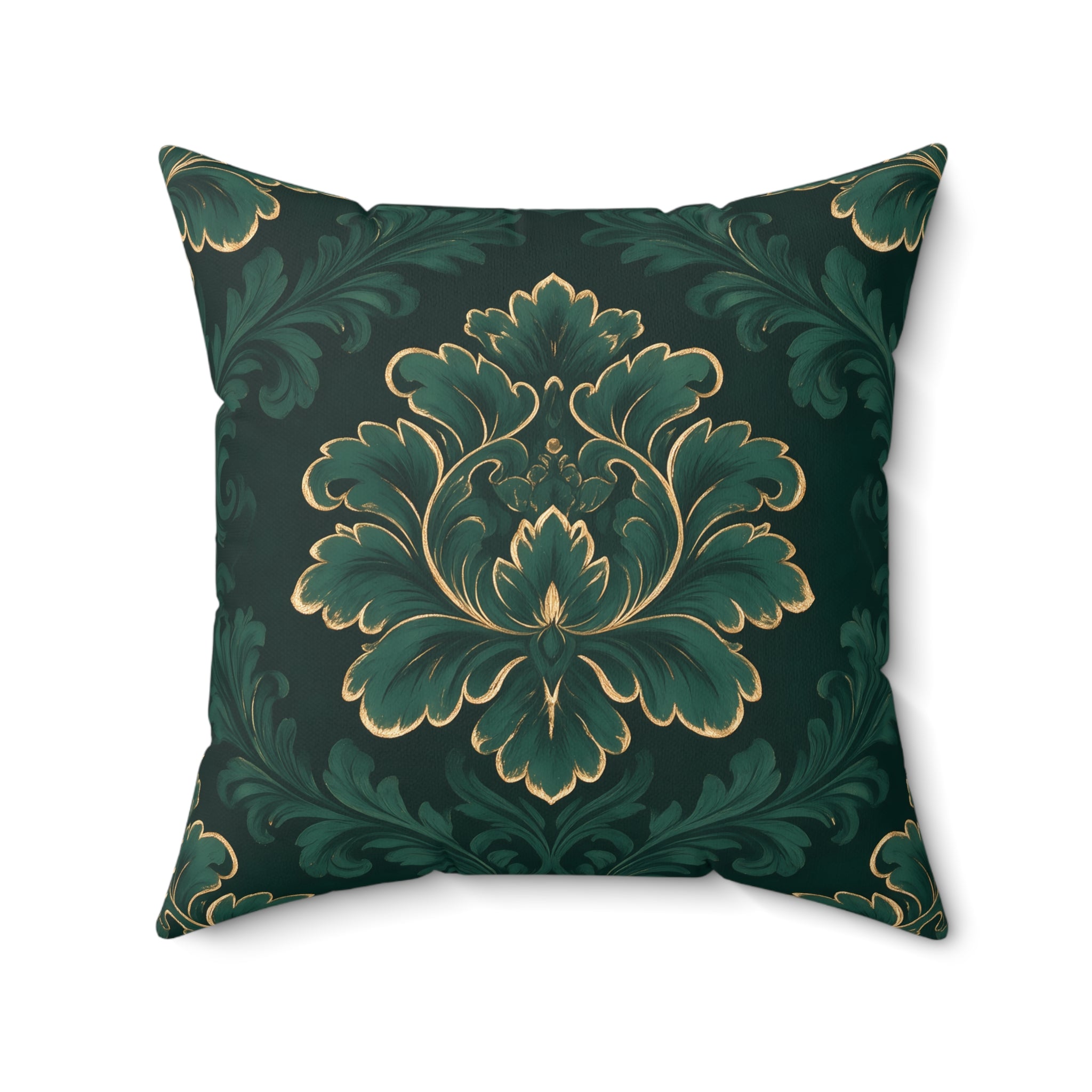 Emerald Gold Damask Throw Pillow