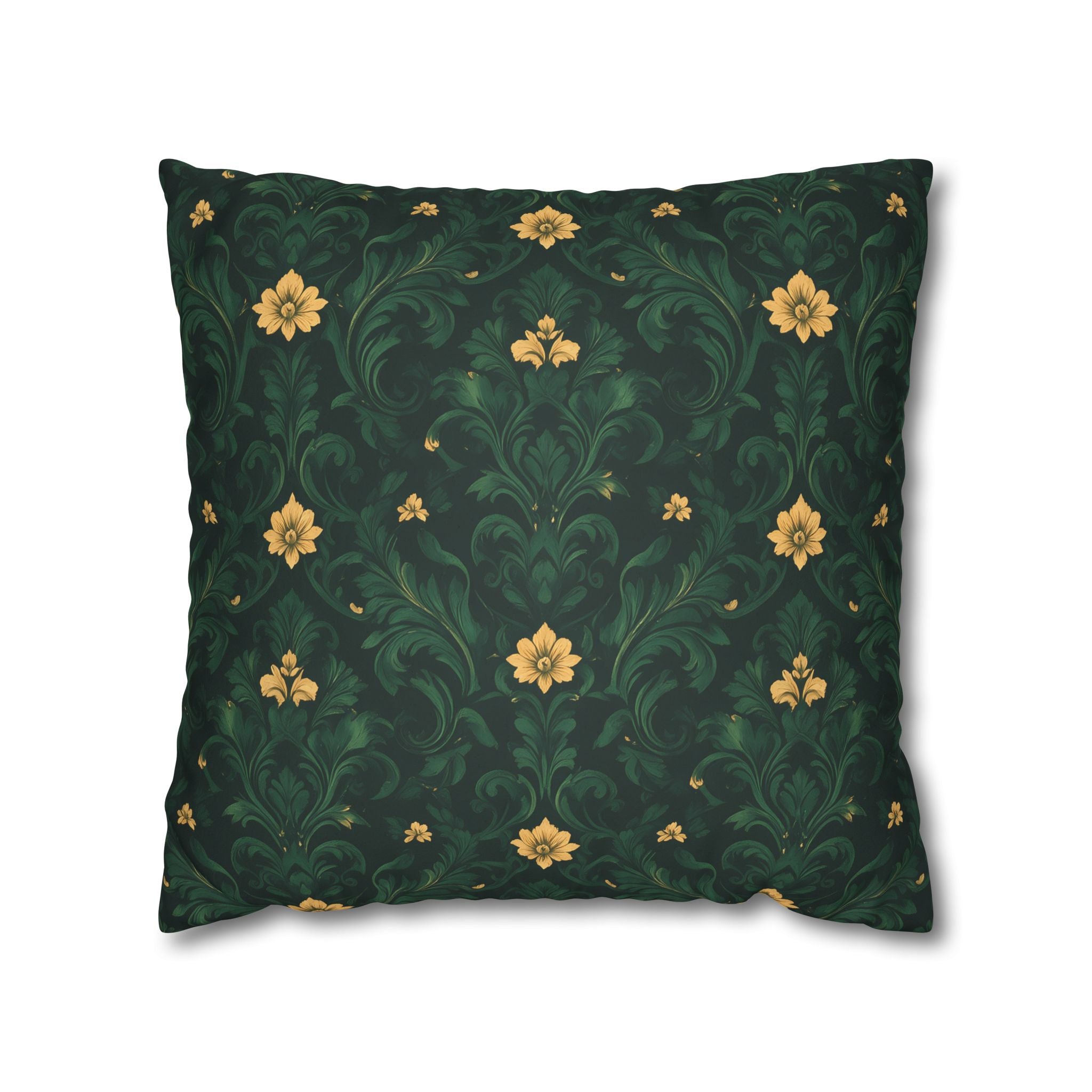Emerald Bloom Damask Pillow Cover