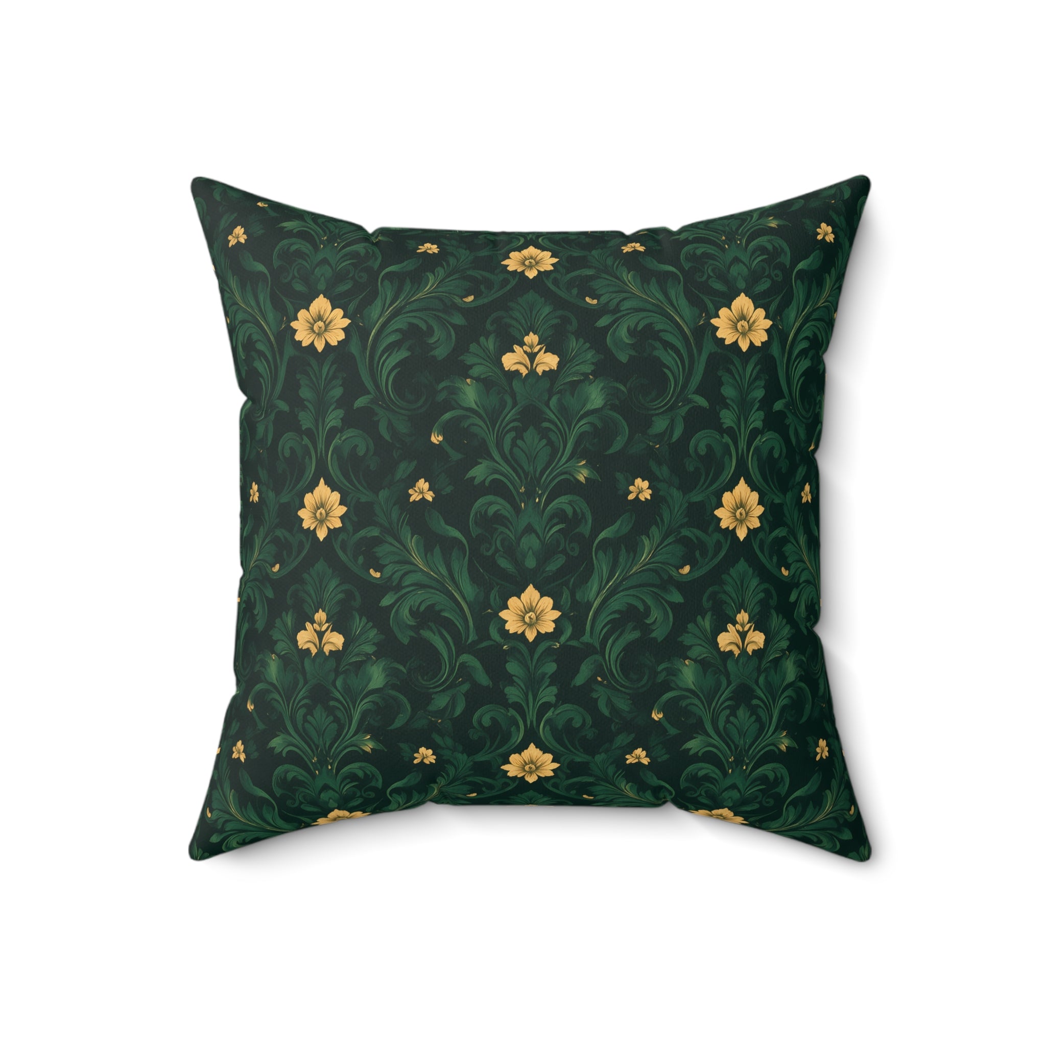 Emerald Bloom Damask Pillow with Insert