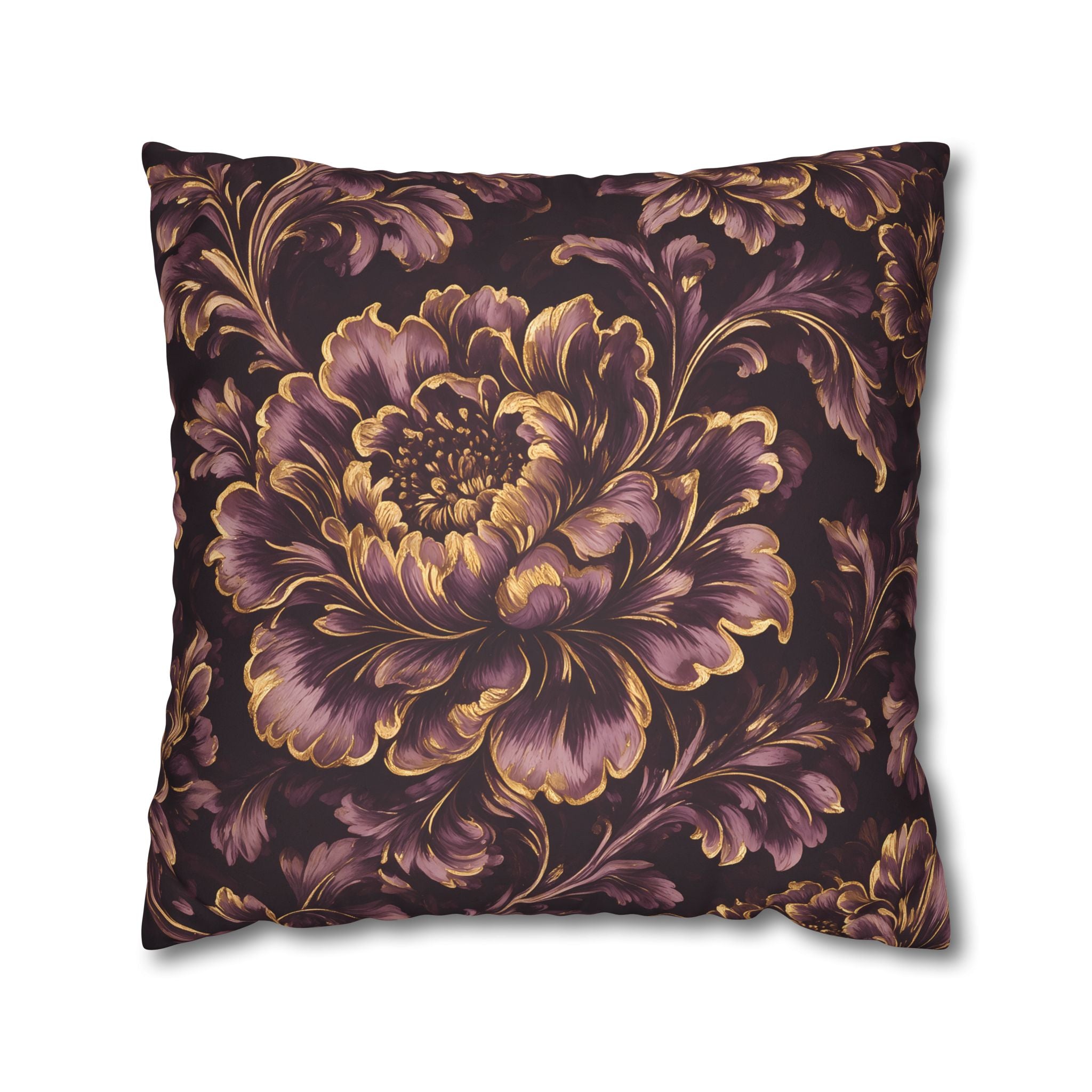 Plum Gold Peony Cushion Cover