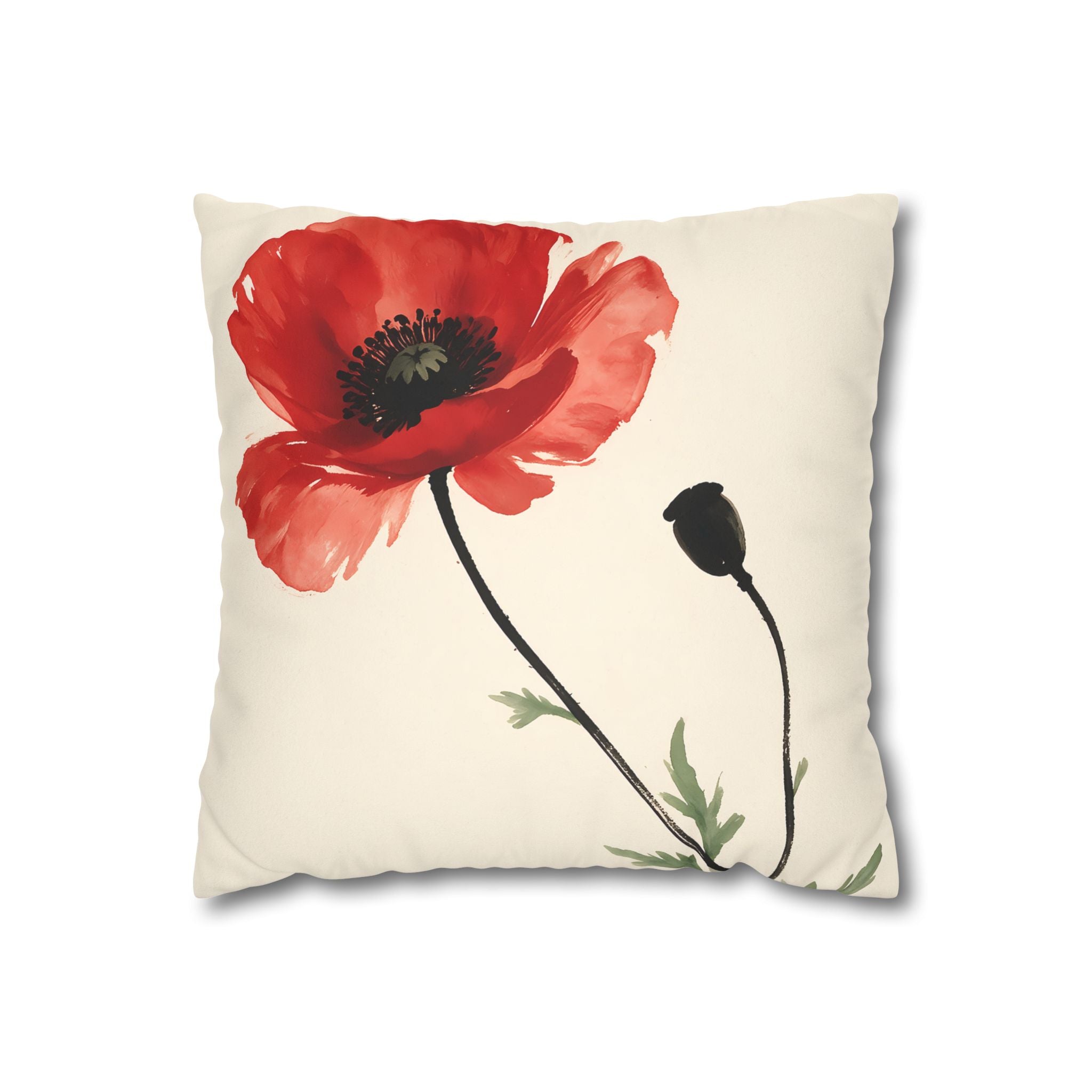 Scarlet Poppy Flower Cushion Cover