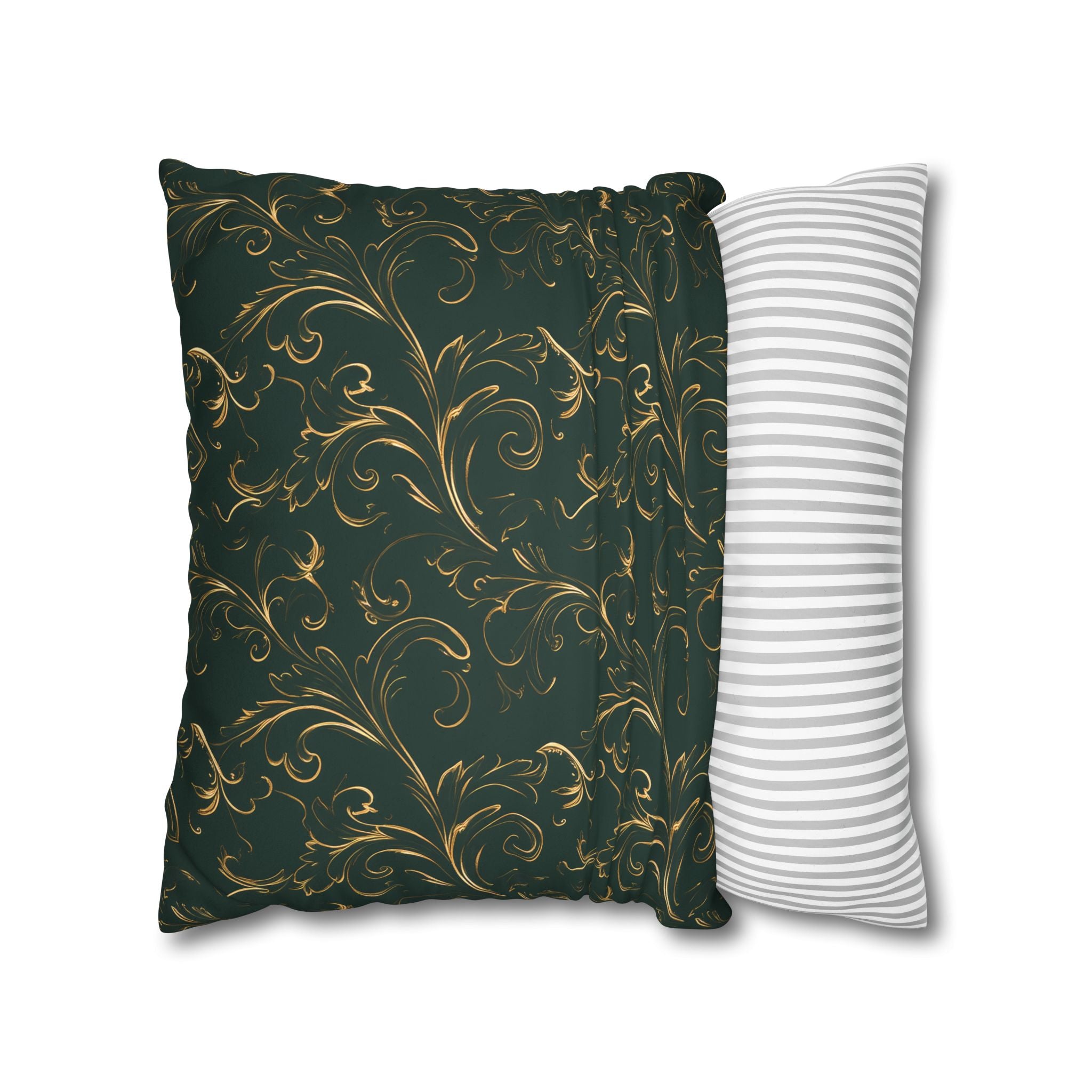 Emerald Green Gold Filigree Pillow Cover