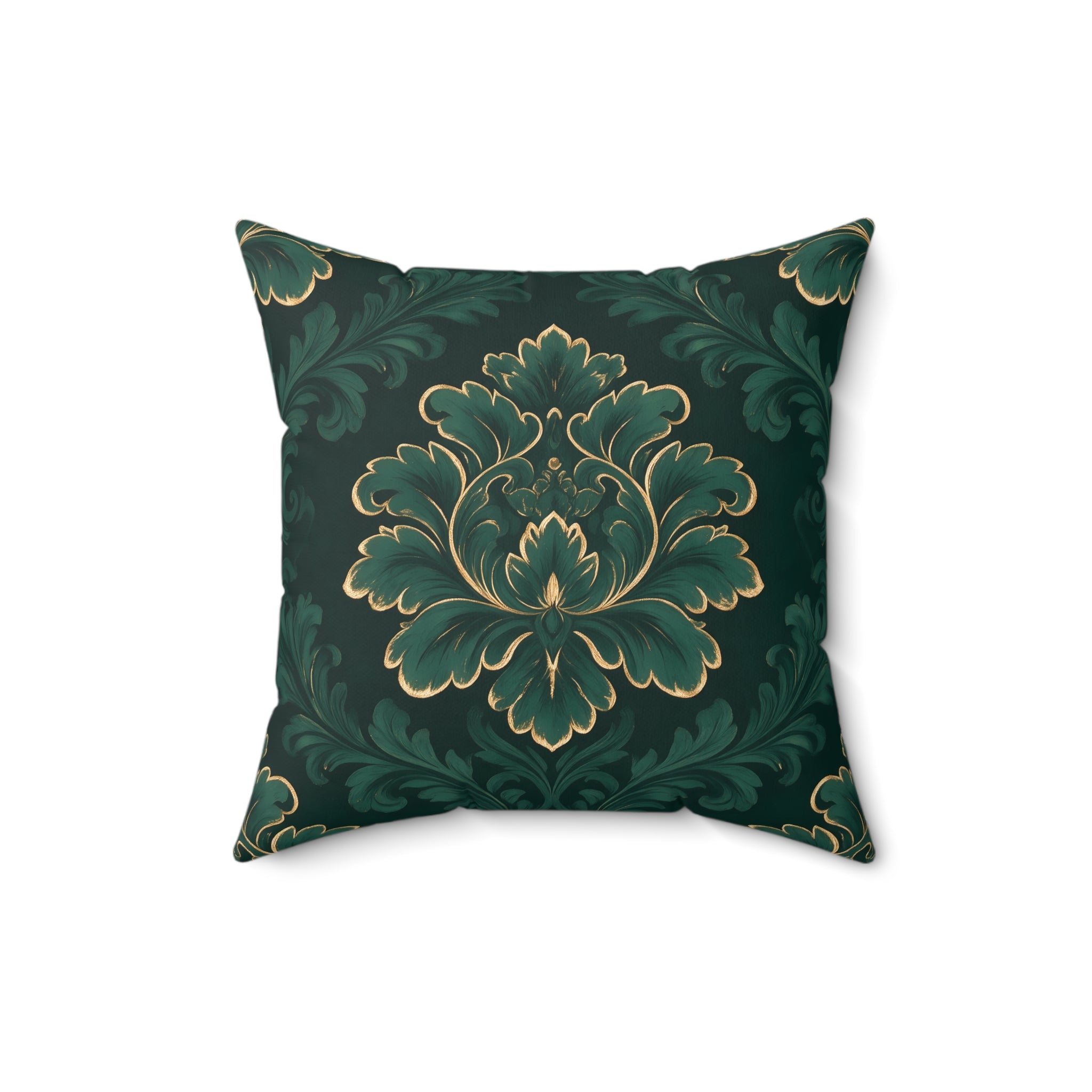 Emerald Gold Damask Throw Pillow