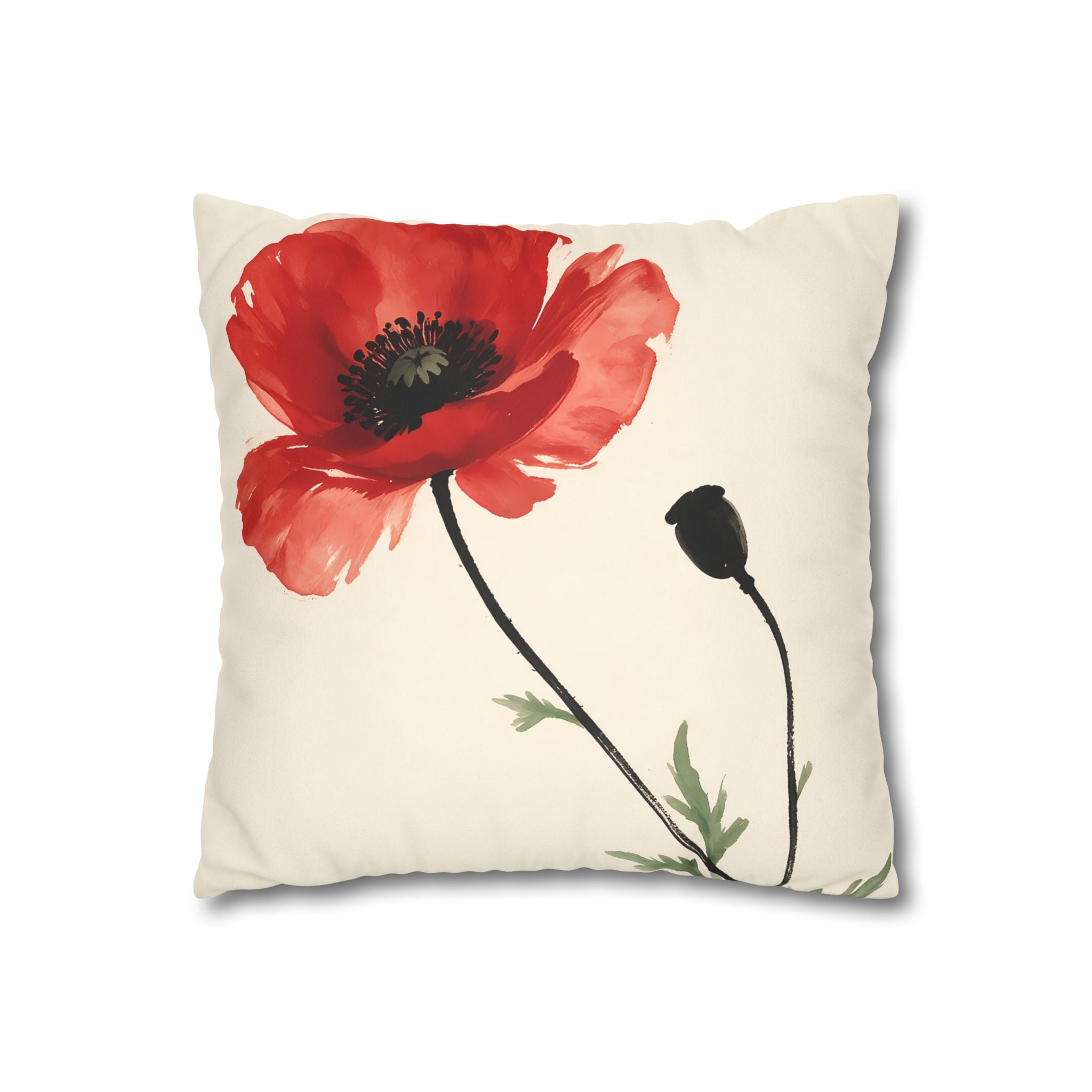 Scarlet Poppy Flower Cushion Cover